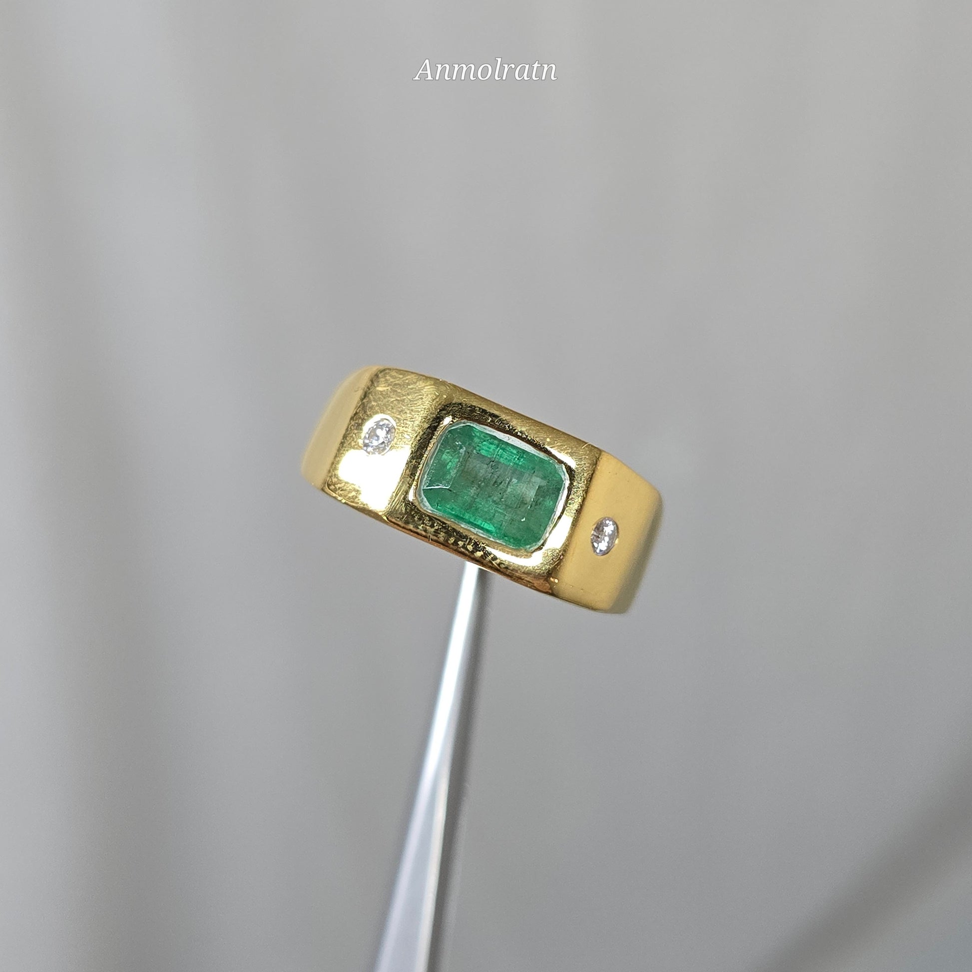 Vintage Emerald Octagon Ring, Untreated Green Emerald Gypsy Ring, Natural Emerald Cut Gold Ring, Emerald Birthstone Ring For Men & Women