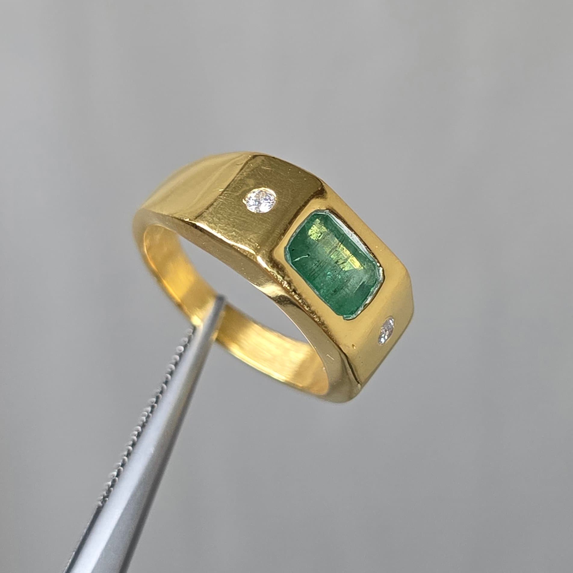 Classic Emerald Cut Gold Ring For Women Emerald Wedding Ring Men Emerald Flush Set Birthstone Ring 14k Signet Emerald Octagon Ring For Gift