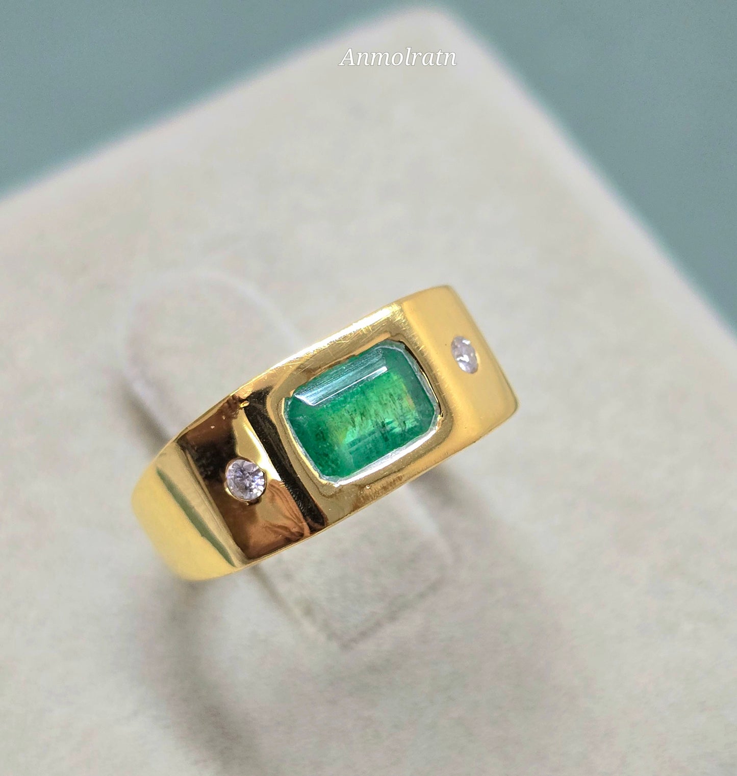 Classic Emerald Cut Gold Ring For Women Emerald Wedding Ring Men Emerald Flush Set Birthstone Ring 14k Signet Emerald Octagon Ring For Gift