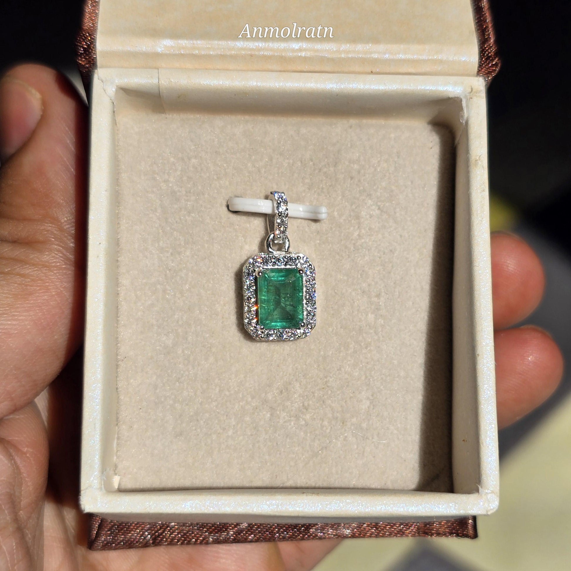 Vivid Green Emerald Solitaire Pendant For Women 14k Natural Emerald Cut Halo Pendant Daily Wear Emerald Octagon Pendant Necklace For Gift