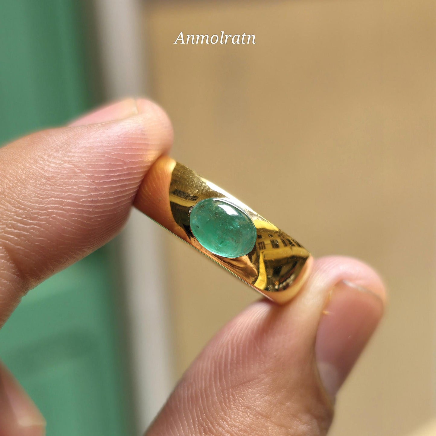 14k Emerald Cabochon Ring Vintage Emerald Gold Ring Dainty Emerald Stacking Band Ring For Gift Green Cabochon Solitaire Birthstone Ring Gift