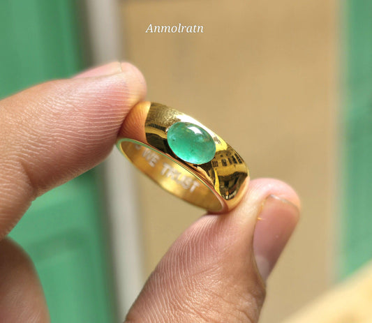 14k Emerald Cabochon Ring Vintage Emerald Gold Ring Dainty Emerald Stacking Band Ring For Gift Green Cabochon Solitaire Birthstone Ring Gift