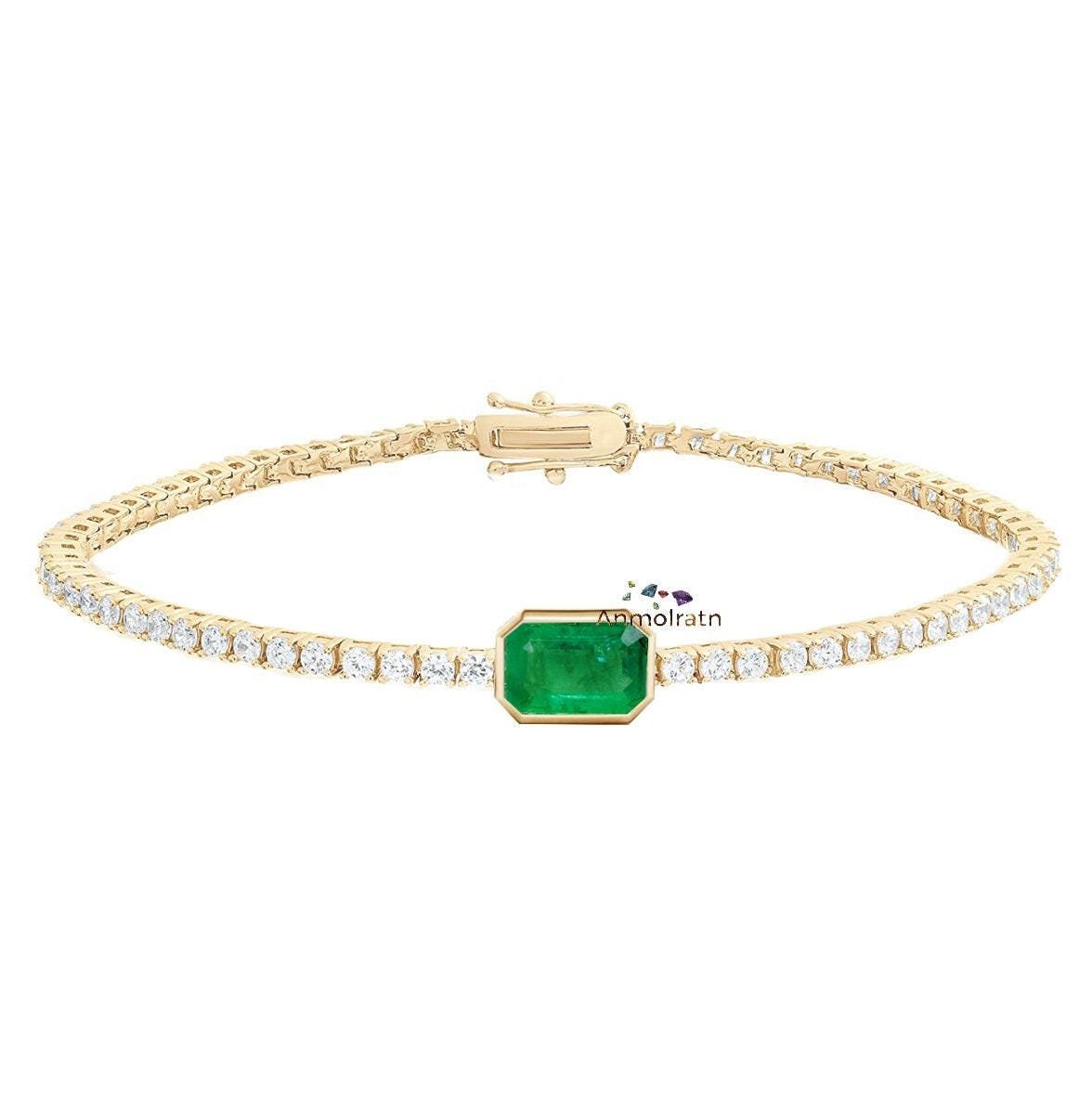 Emerald Bracelet Women Natural Emerald Tennis Bracelet Silver Solitaire Emerald Octagon Bracelet Dainty Emerald Diamond Tennis Bracelet Gold