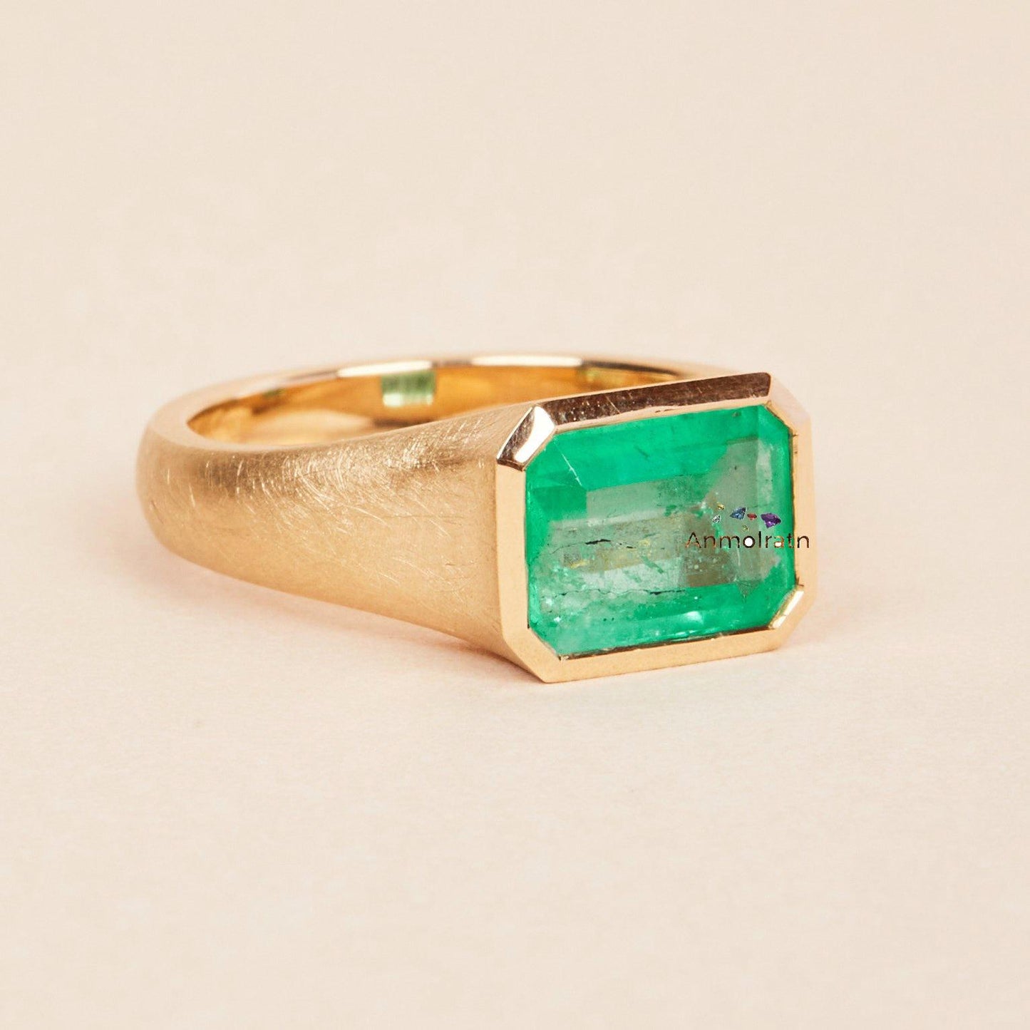 Vivid Green Natural Emerald Gold Ring 2.15Ct Solitaire Emerald Ring Dainty Emerald Birthstone Ring Octagon Emerald Cut Bezel Set Ring Gift