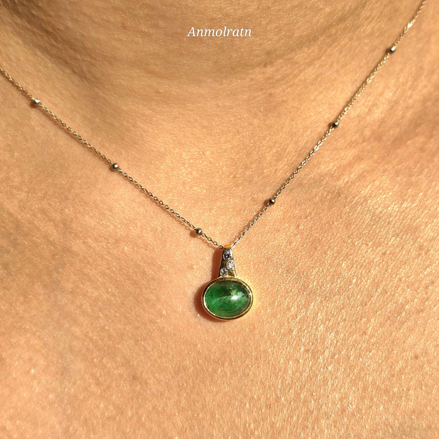Emerald Cabochon Pendant With Diamond, Oval Emerald Solitaire Pendant Gift For Women, 3CT Natural Green Emerald Bezel Set Birthstone Pendant