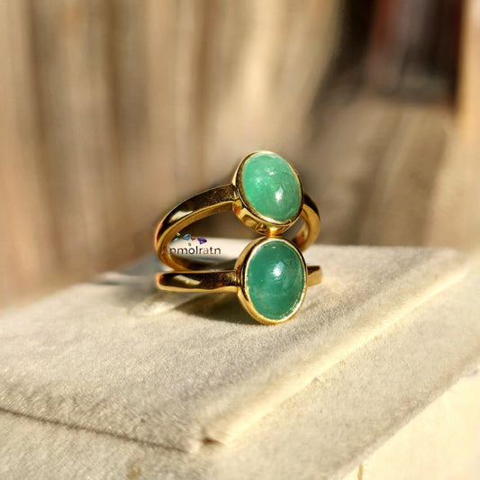 Emerald Cabochon Ring, Untreated Green Emerald Oval Solitaire Birthstone Ring, Pinky Emerald Oval Bezel Set Ring, Tiny Emerald Dainty Ring