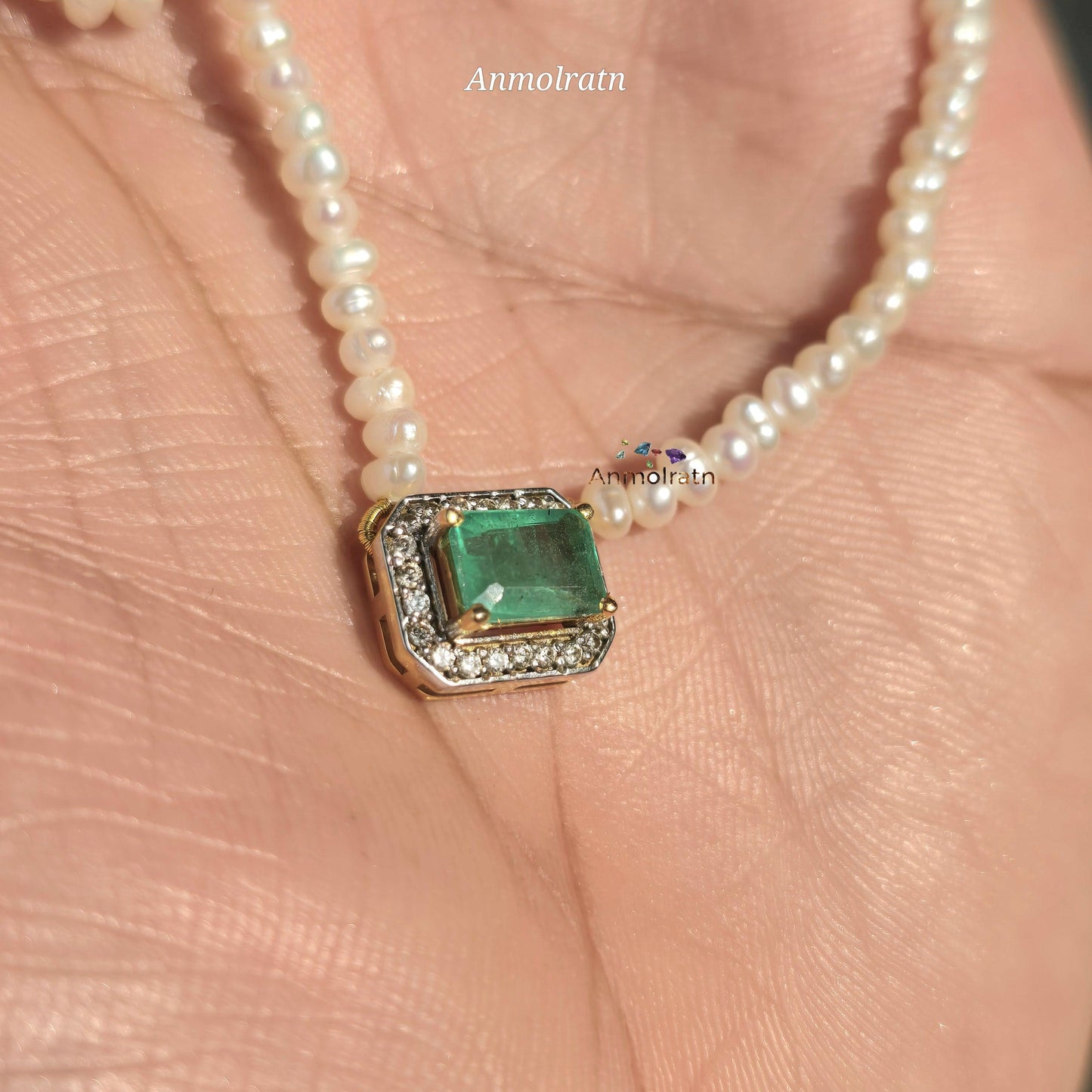 Emerald Cut Pendant For Women, Bright Green Emerald Cluster Solitaire Pendant, 14k Dainty Emerald Diamond Halo Pendant Necklace Gift For Her