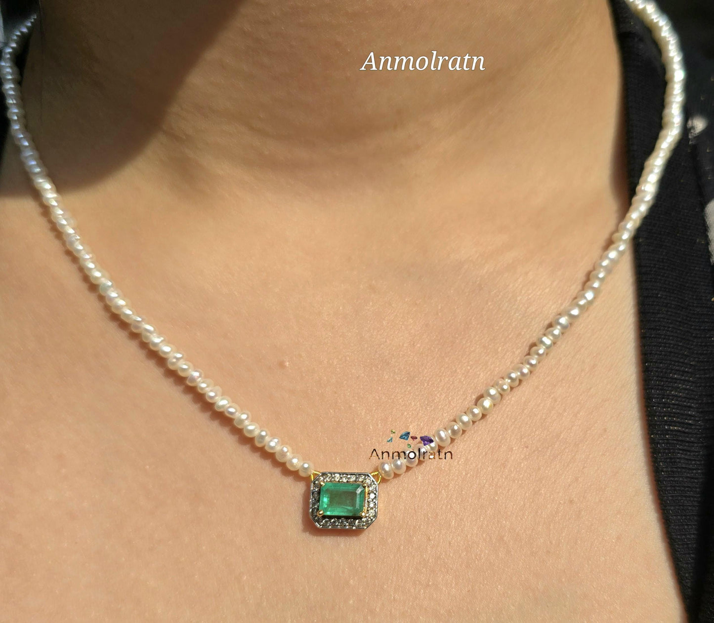 Emerald Cut Pendant For Women, Bright Green Emerald Cluster Solitaire Pendant, 14k Dainty Emerald Diamond Halo Pendant Necklace Gift For Her