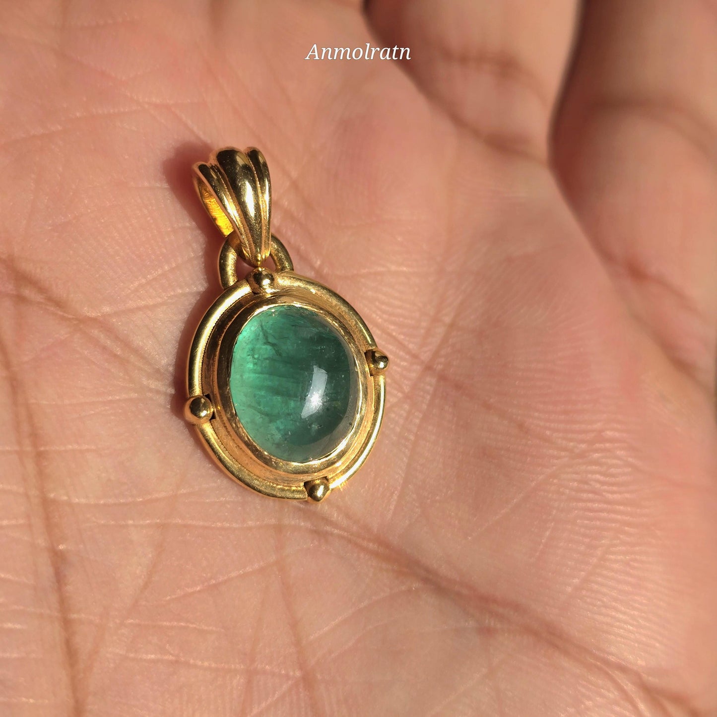 14k Emerald Pendant For Men & Women, 5Ct Top Green Emerald Solitaire Pendant For Gift, Bezel Set Dainty Emerald Cabochon Birthstone Pendant