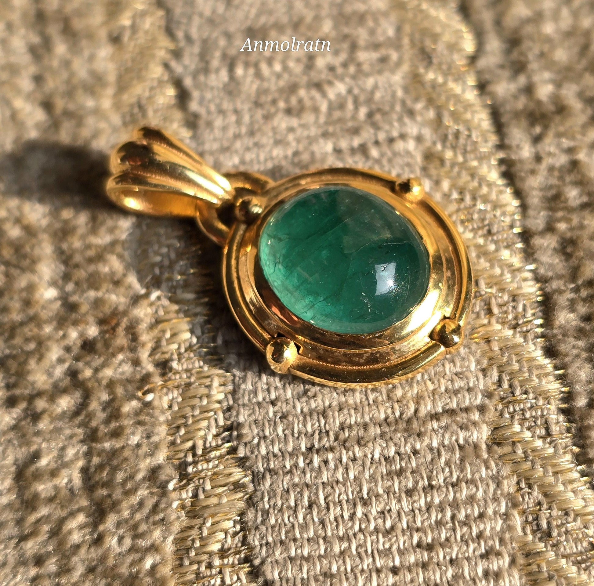 14k Emerald Pendant For Men & Women, 5Ct Top Green Emerald Solitaire Pendant For Gift, Bezel Set Dainty Emerald Cabochon Birthstone Pendant