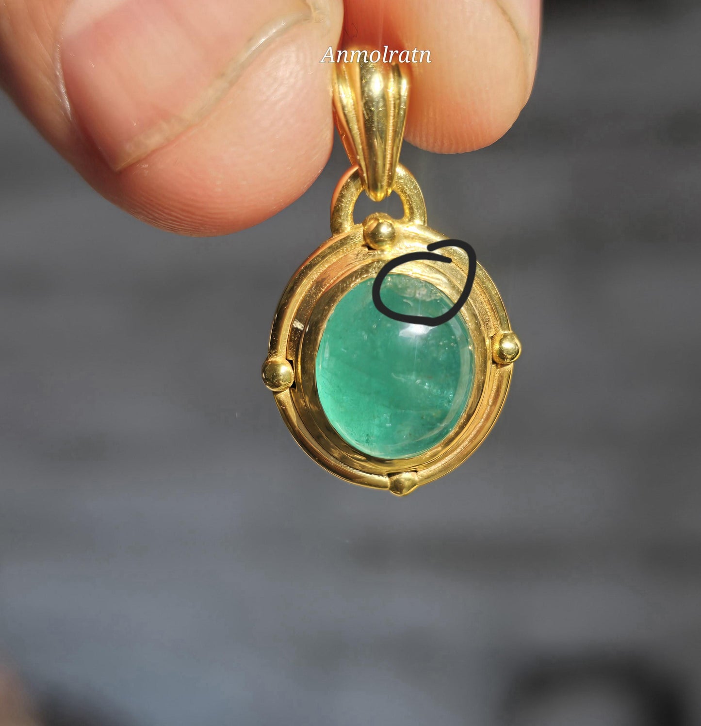 14k Emerald Pendant For Men & Women, 5Ct Top Green Emerald Solitaire Pendant For Gift, Bezel Set Dainty Emerald Cabochon Birthstone Pendant