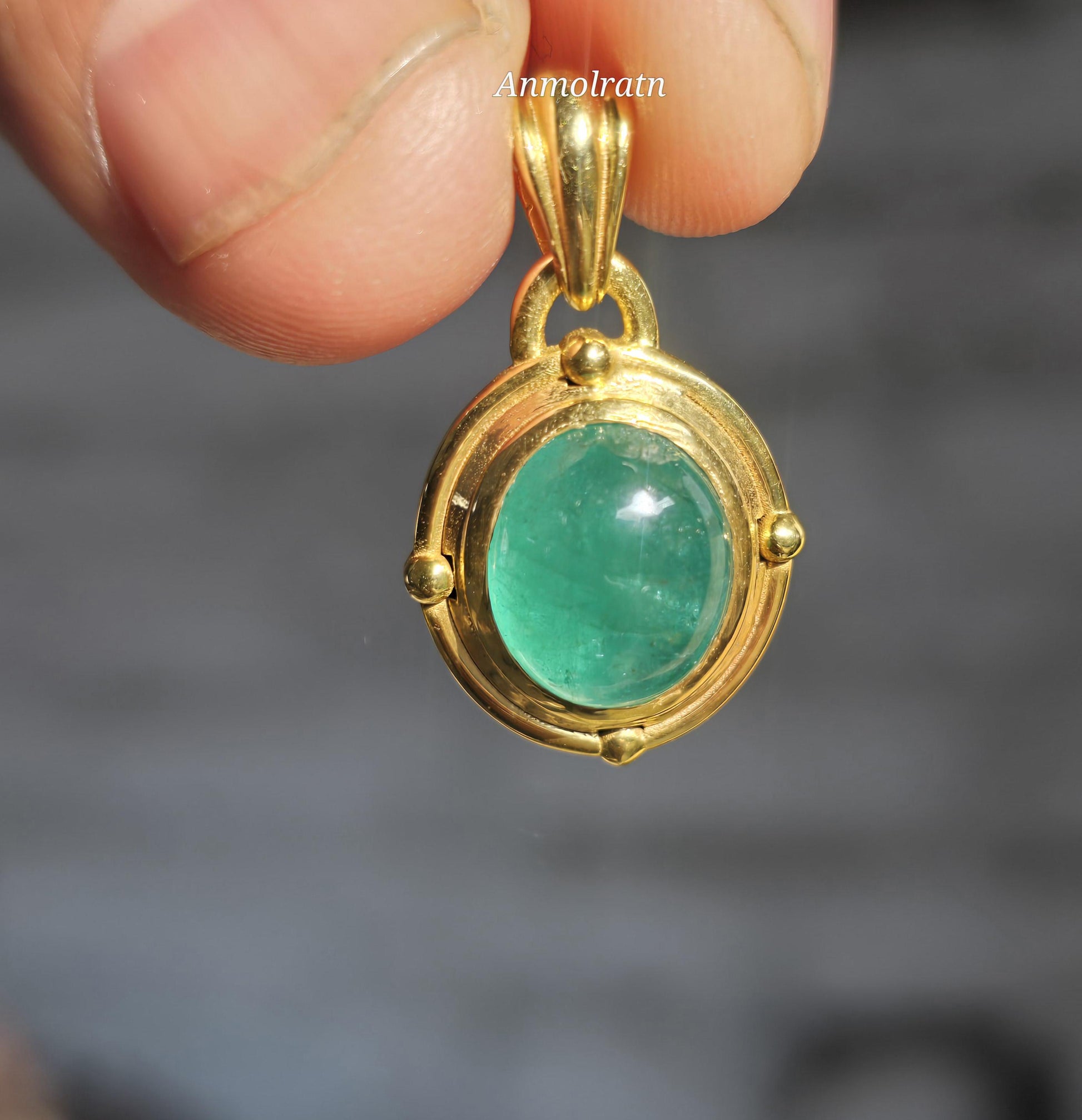 14k Emerald Pendant For Men & Women, 5Ct Top Green Emerald Solitaire Pendant For Gift, Bezel Set Dainty Emerald Cabochon Birthstone Pendant