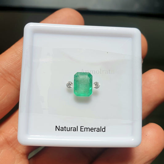 Emerald Diamond Wedding Ring, Custom Emerald Engagement Ring, Bright Green Emerald Ring For Women, Untreated Emerald Gold Stacking Ring Gift