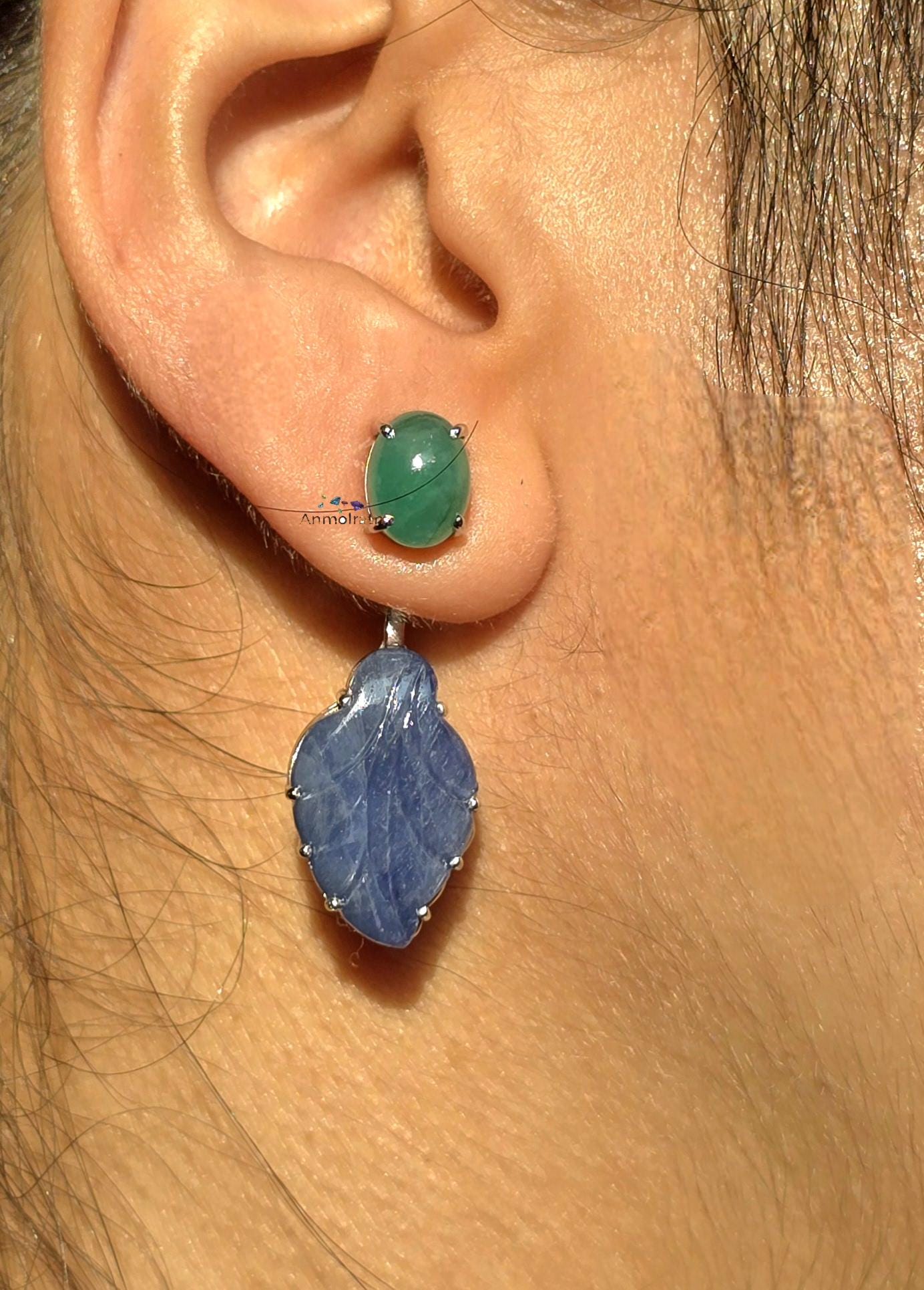 Emerald Ruby Earring, Multi Gemstone Earring, Gemstone Danglers, Emerald Sapphire Ruby Earring, Detachable Stud Earring, Long Earrings Women