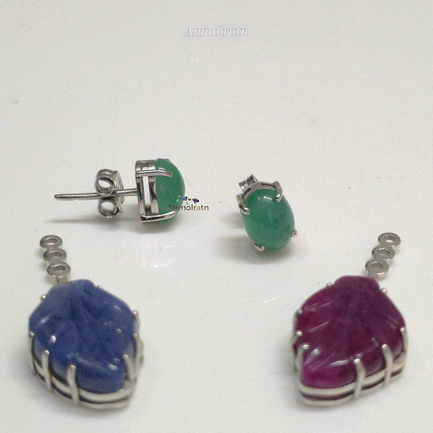 Emerald Ruby Earring, Multi Gemstone Earring, Gemstone Danglers, Emerald Sapphire Ruby Earring, Detachable Stud Earring, Long Earrings Women