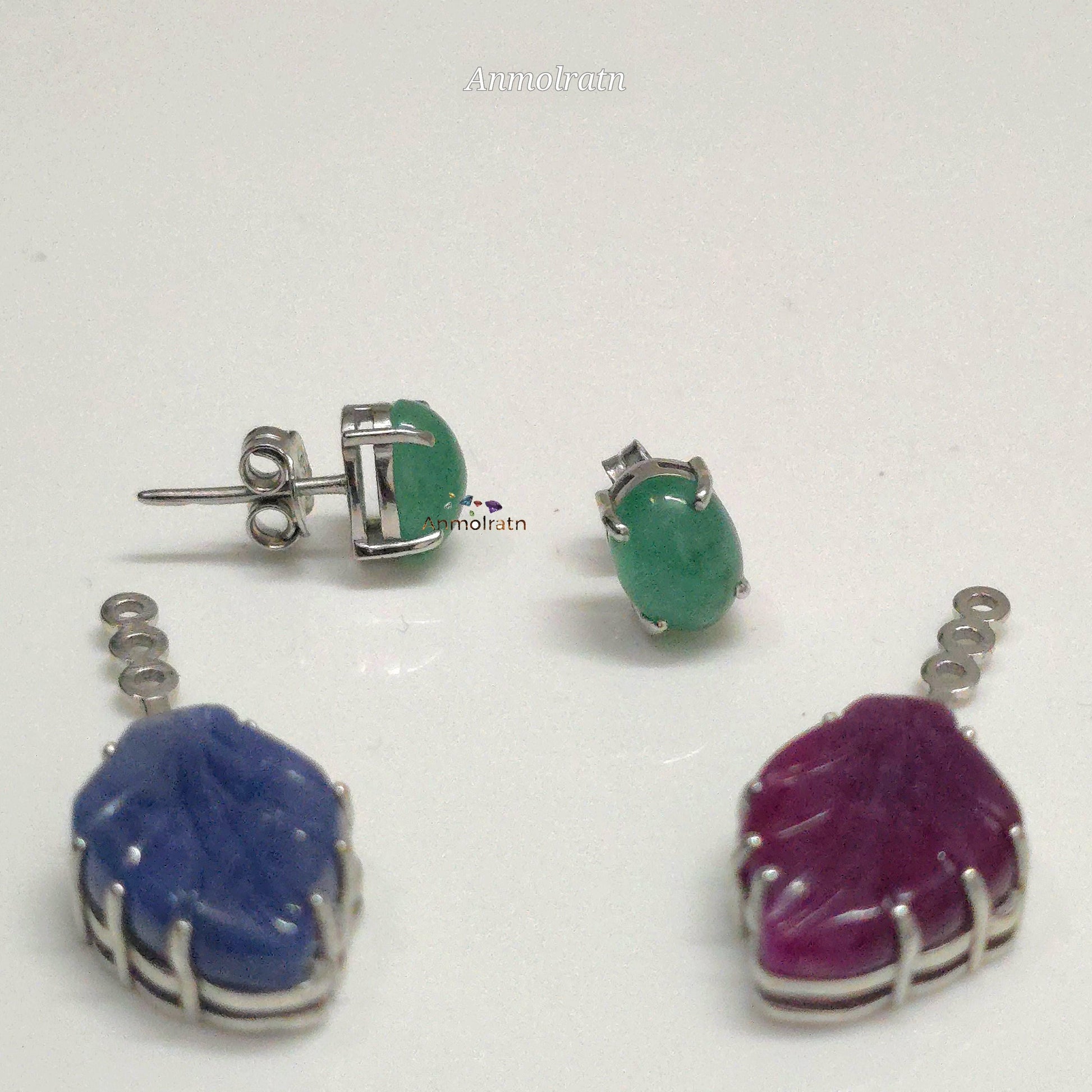 Emerald Ruby Earring, Multi Gemstone Earring, Gemstone Danglers, Emerald Sapphire Ruby Earring, Detachable Stud Earring, Long Earrings Women