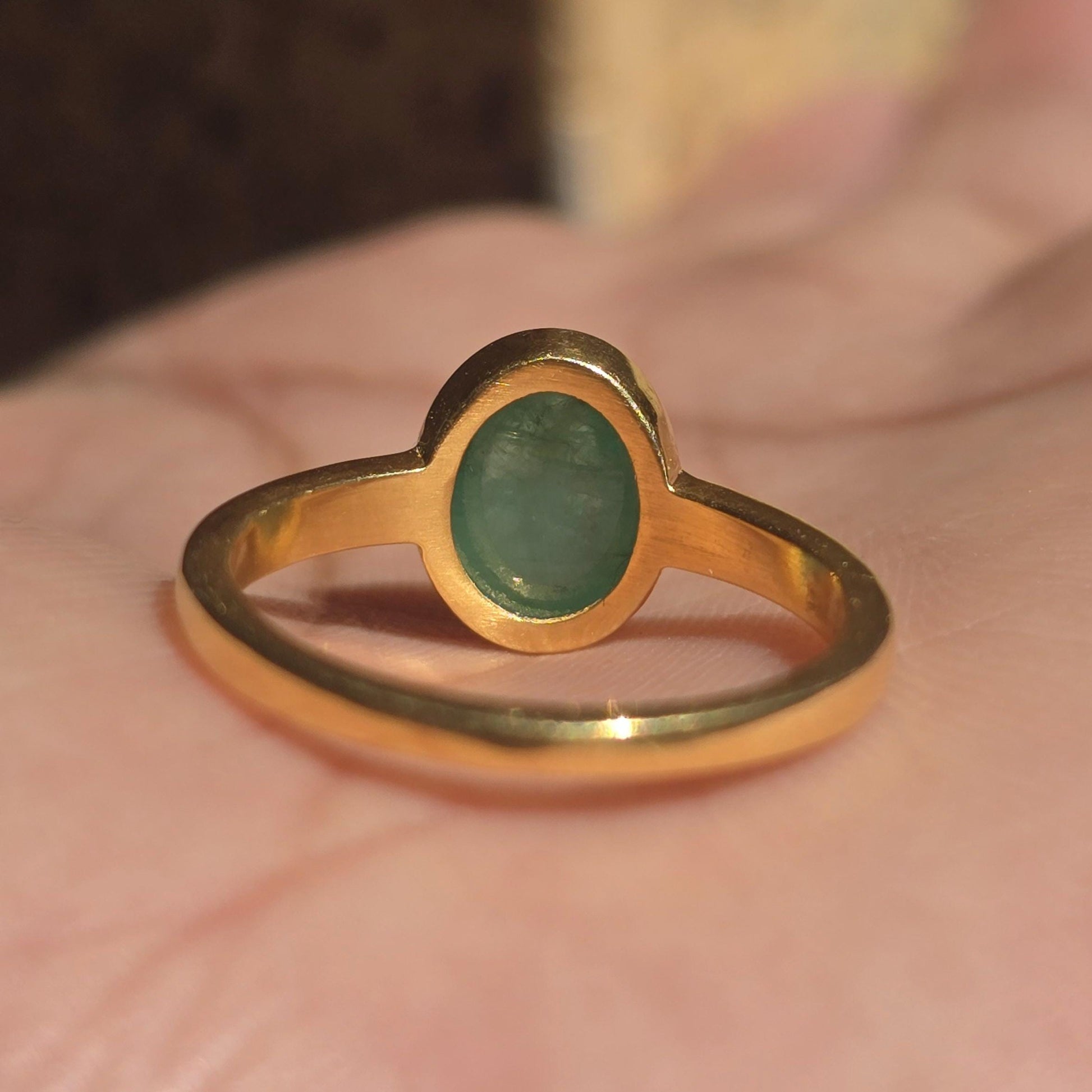 Emerald Cabochon Ring For Men & Women, Certified Emerald Oval Cabochon Bezel Set Birthstone Dainty Ring 2.10CT Solitaire Emerald Silver Ring