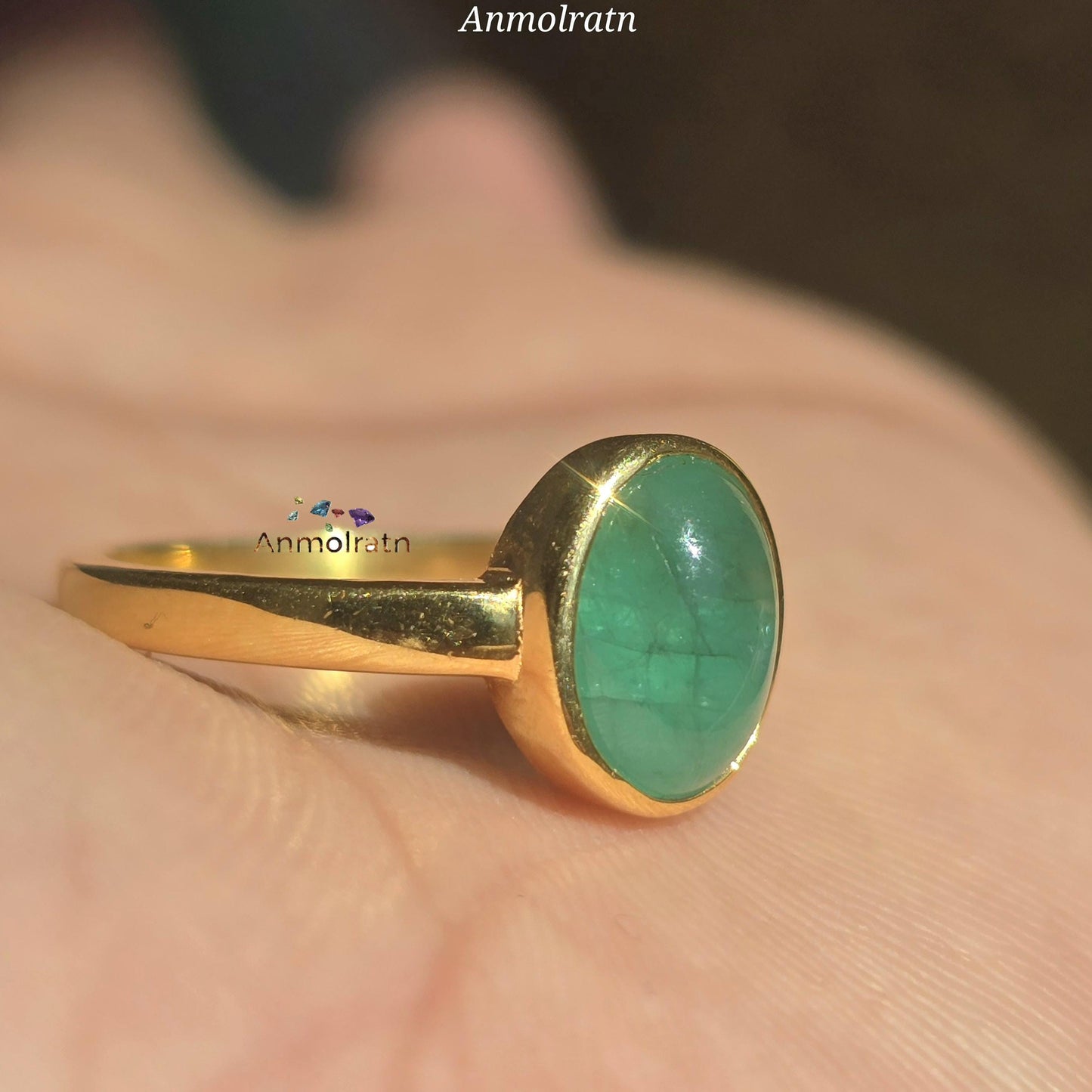 Emerald Cabochon Ring For Men & Women, Certified Emerald Oval Cabochon Bezel Set Birthstone Dainty Ring 2.10CT Solitaire Emerald Silver Ring