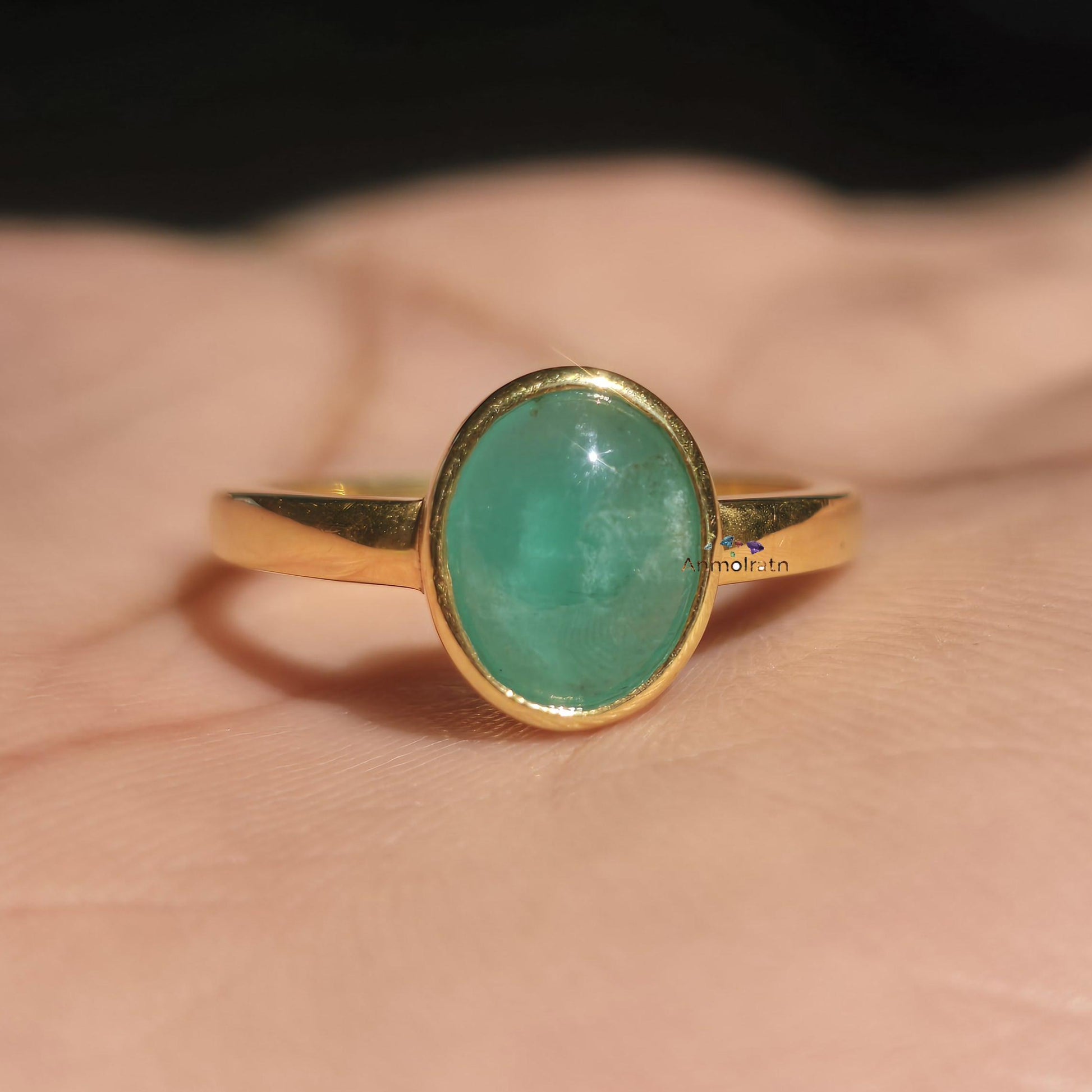 Emerald Oval Cabochon Ring, Solitaire Emerald Birthstone Pinky Ring, Bezel Set Natural Emerald Stacking Ring, Green Emerald Ring For Women
