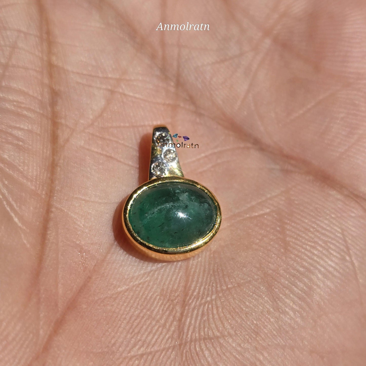 Emerald Cabochon Pendant With Diamond, Oval Emerald Solitaire Pendant Gift For Women, 3CT Natural Green Emerald Bezel Set Birthstone Pendant