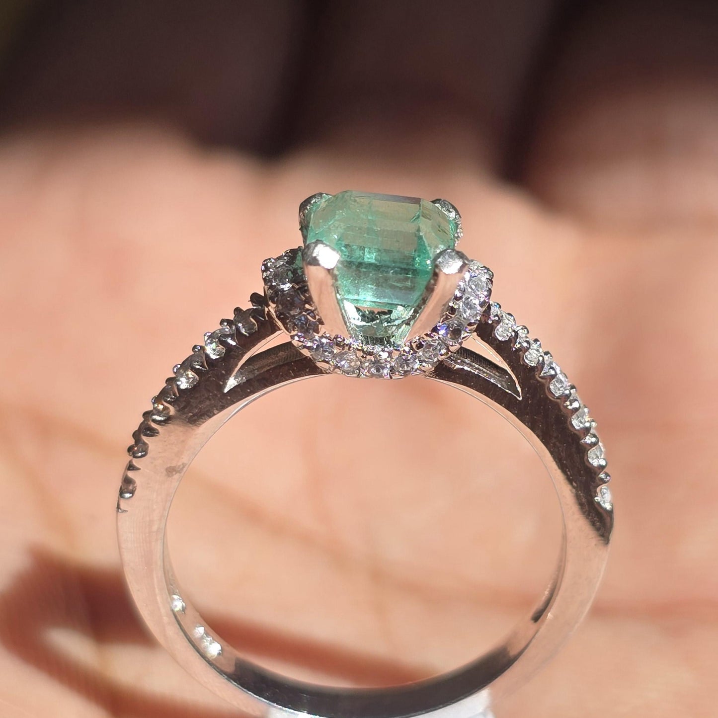 Pinky Emerald Wedding Ring For Women, Bright Green Natural Emerald Cut Solitaire Stacking Ring, Square Cut Emerald Octagon Silver Ring Gift