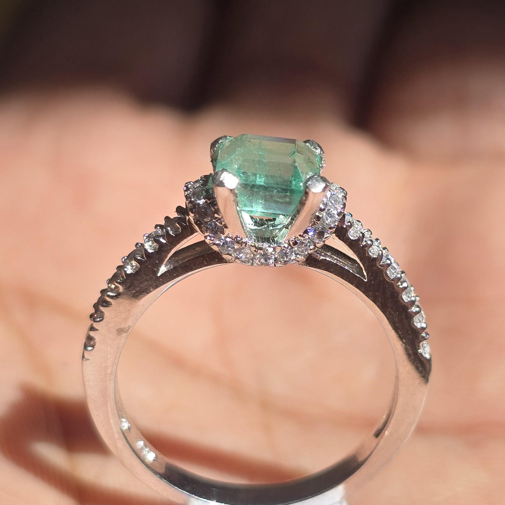 Pinky Emerald Wedding Ring For Women, Bright Green Natural Emerald Cut Solitaire Stacking Ring, Square Cut Emerald Octagon Silver Ring Gift