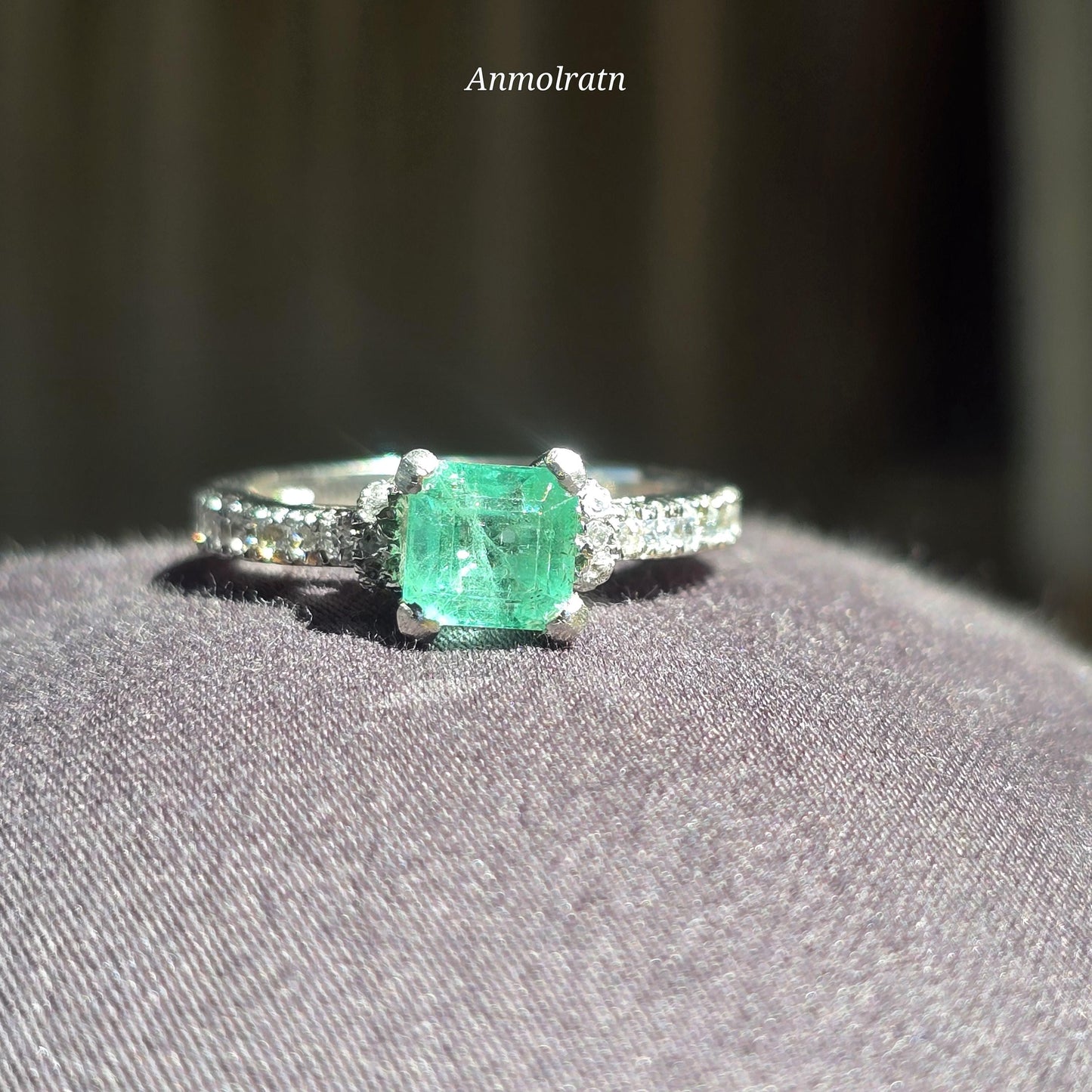 Pinky Emerald Wedding Ring For Women, Bright Green Natural Emerald Cut Solitaire Stacking Ring, Square Cut Emerald Octagon Silver Ring Gift