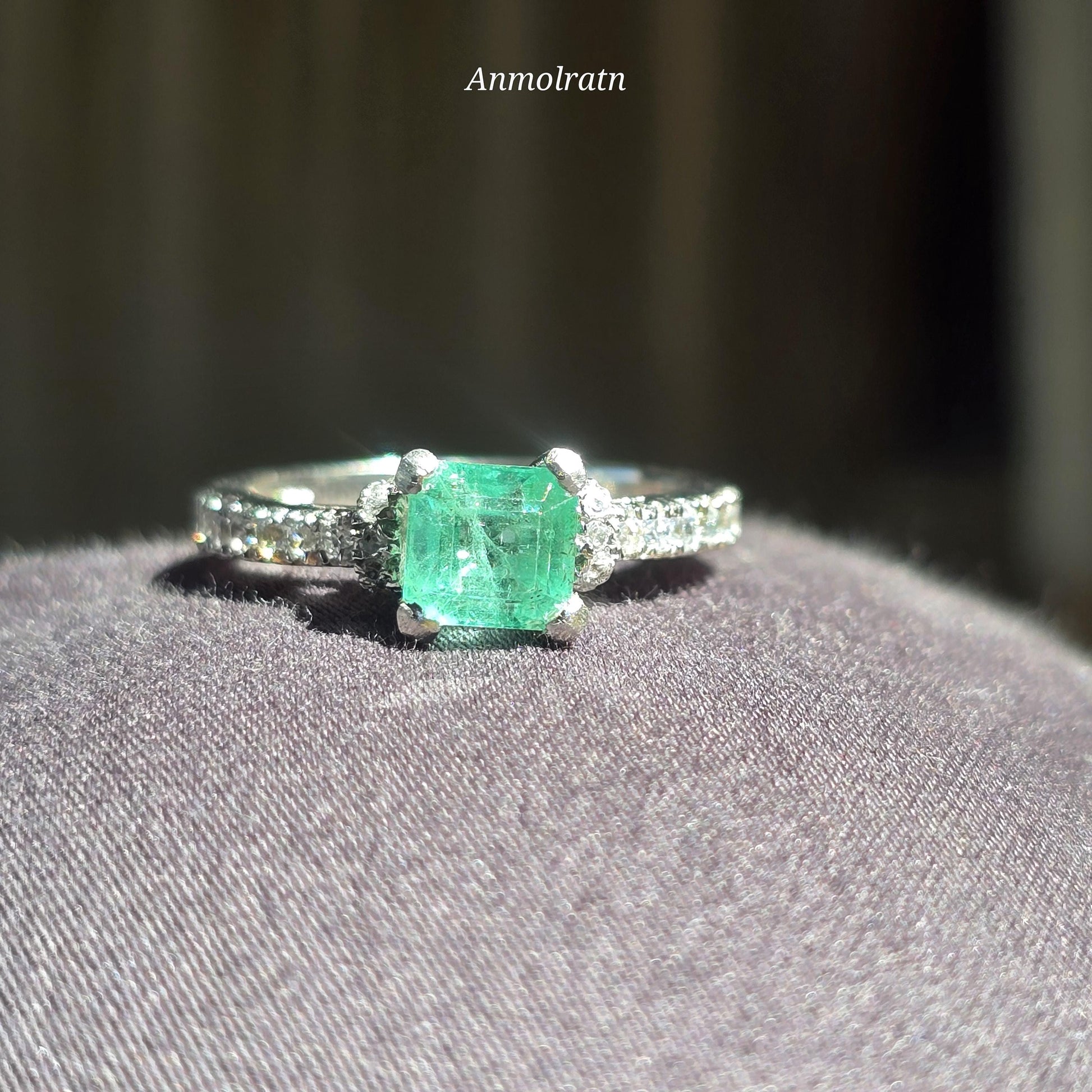 Pinky Emerald Wedding Ring For Women, Bright Green Natural Emerald Cut Solitaire Stacking Ring, Square Cut Emerald Octagon Silver Ring Gift