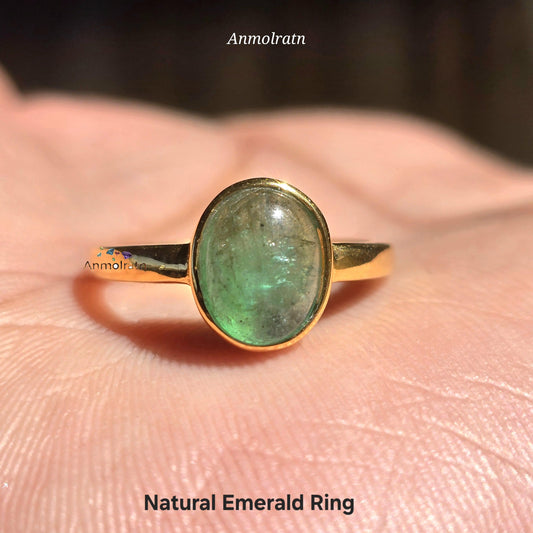 Emerald Cabochon Ring, Green Emerald Solitaire Ring, Emerald Oval Bezel Set Birthstone Ring, Natural Emerald Pinky Ring, 3CT Emerald ring