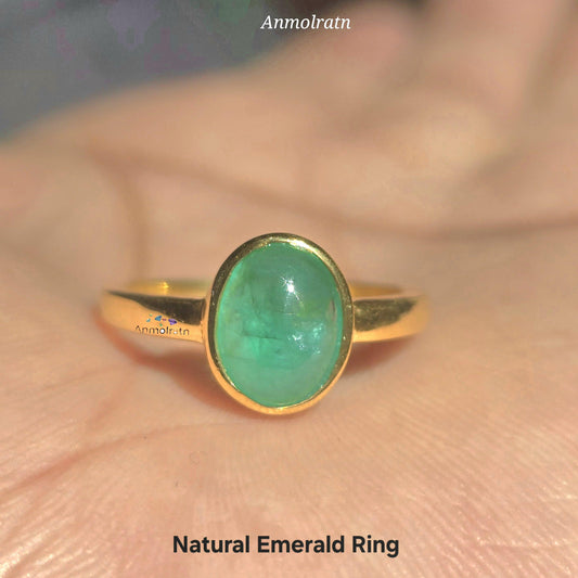 Emerald Cabochon Ring For Men & Women, Certified Emerald Oval Cabochon Bezel Set Birthstone Dainty Ring 2.10CT Solitaire Emerald Silver Ring