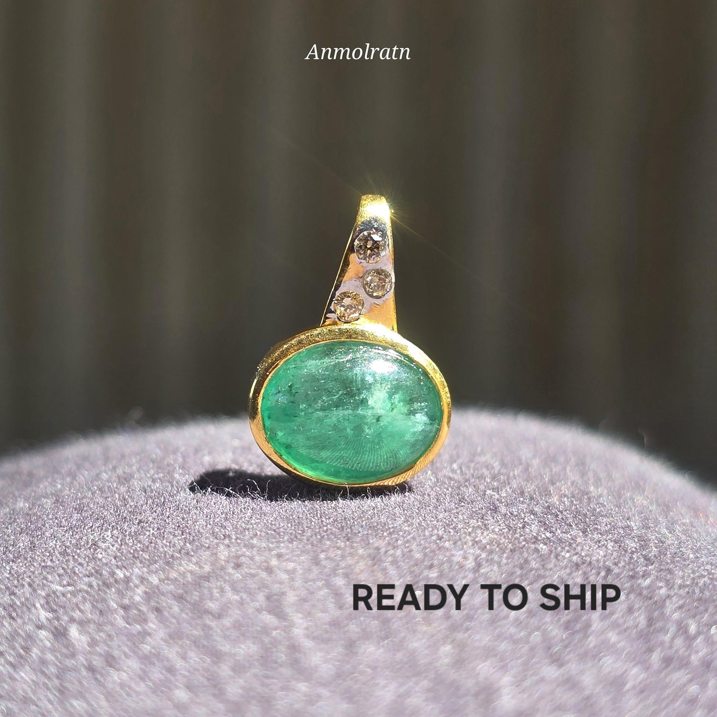 Emerald Cabochon Pendant With Diamond, Oval Emerald Solitaire Pendant Gift For Women, 3CT Natural Green Emerald Bezel Set Birthstone Pendant