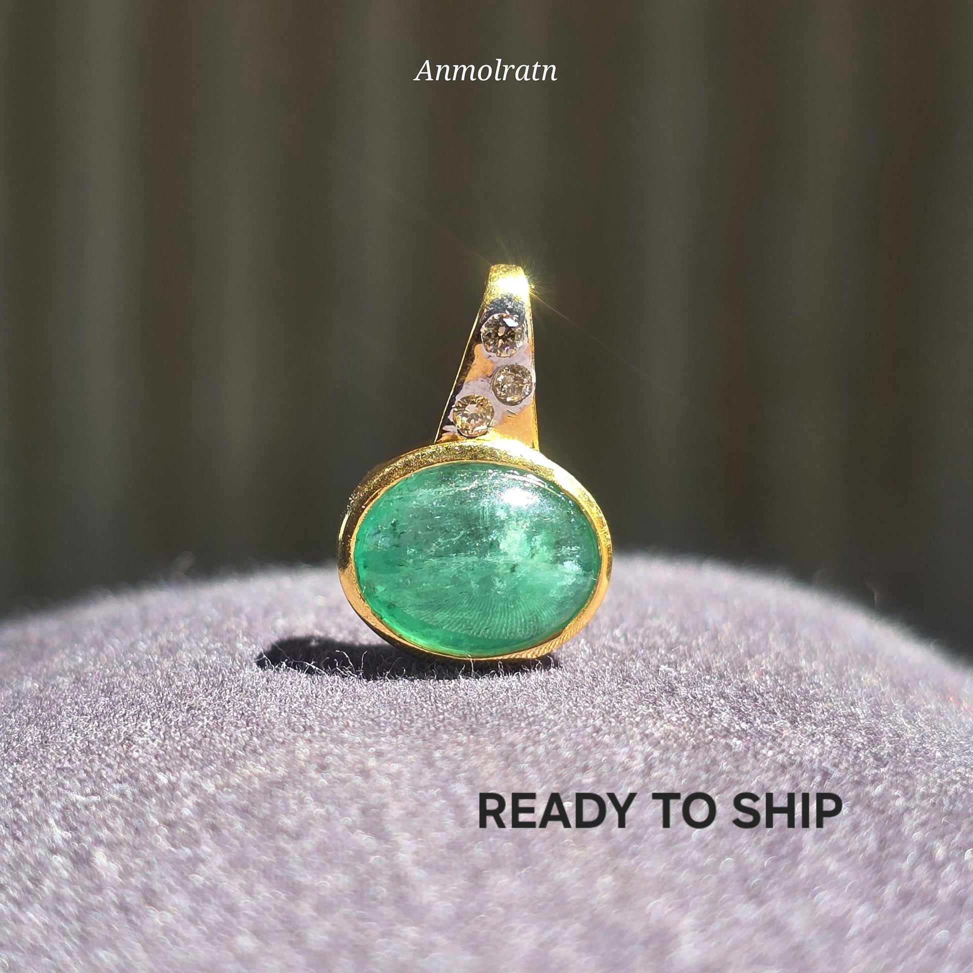 Emerald Cabochon Pendant With Diamond, Oval Emerald Solitaire Pendant Gift For Women, 3CT Natural Green Emerald Bezel Set Birthstone Pendant