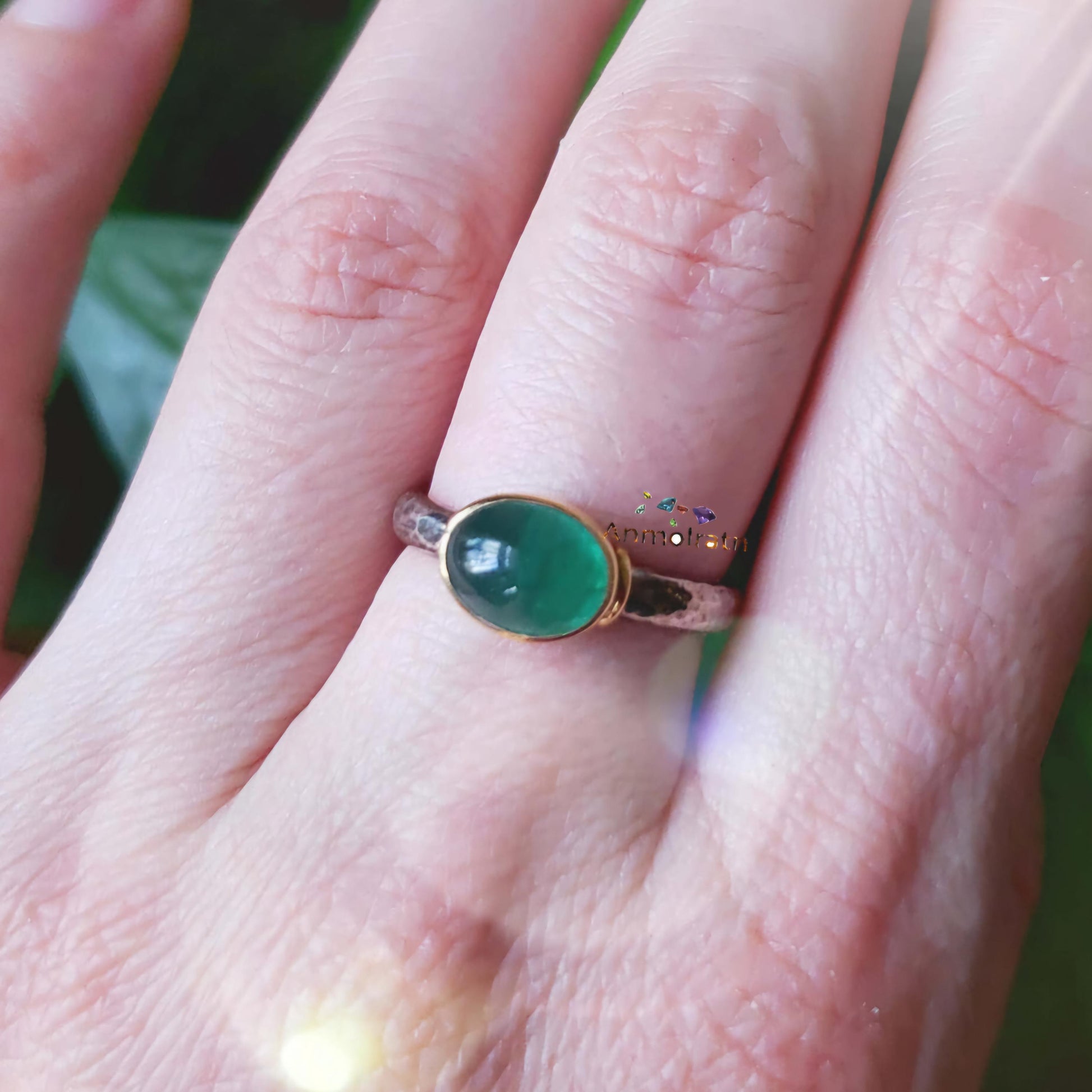 Natural Emerald Cabochon Ring For Men & Women Daily Wear Emerald Birthstone Ring Green Emerald Oval Bezel Set Antique Silver Ring For Gift