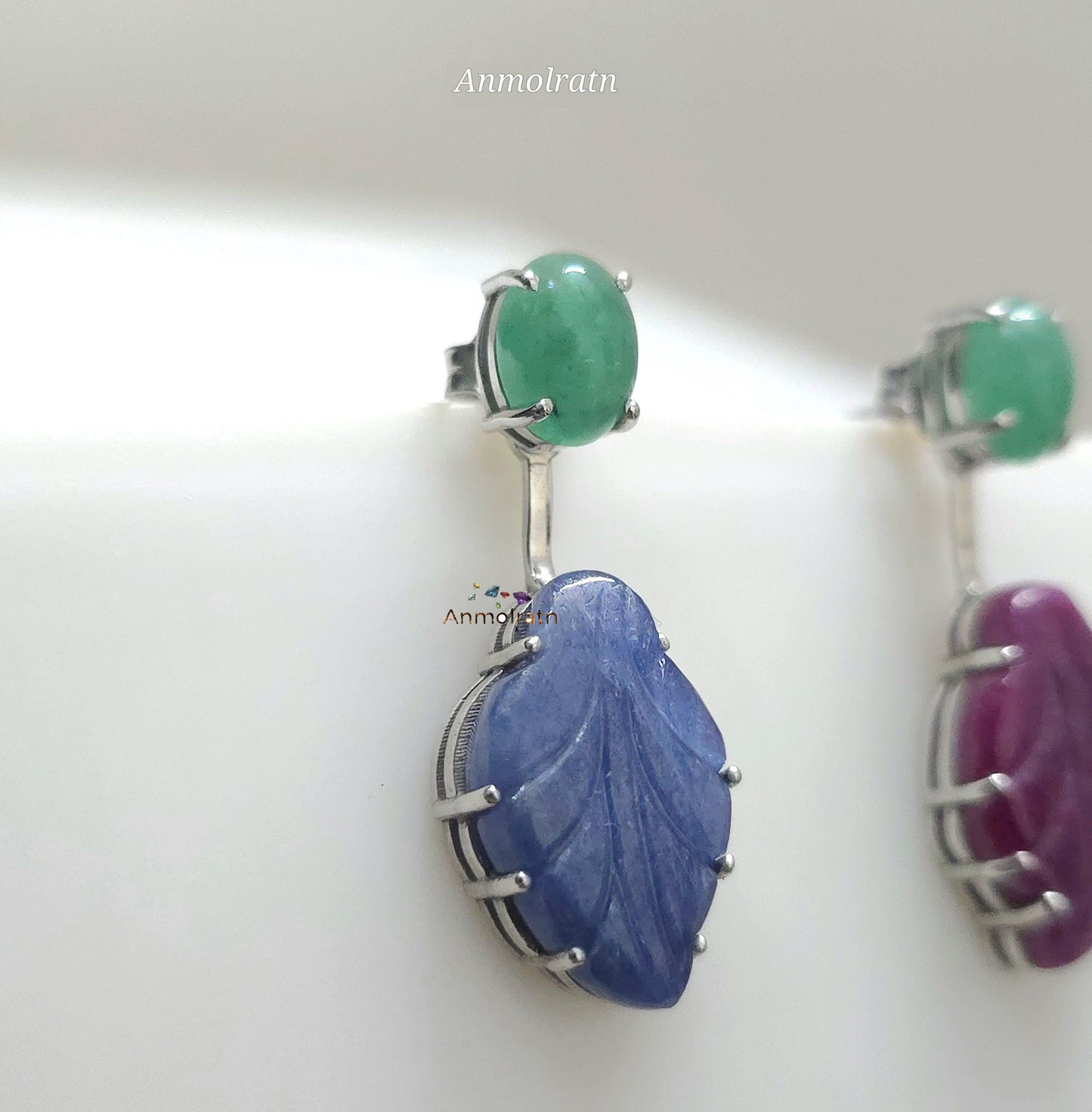 Emerald Ruby Earring, Multi Gemstone Earring, Gemstone Danglers, Emerald Sapphire Ruby Earring, Detachable Stud Earring, Long Earrings Women