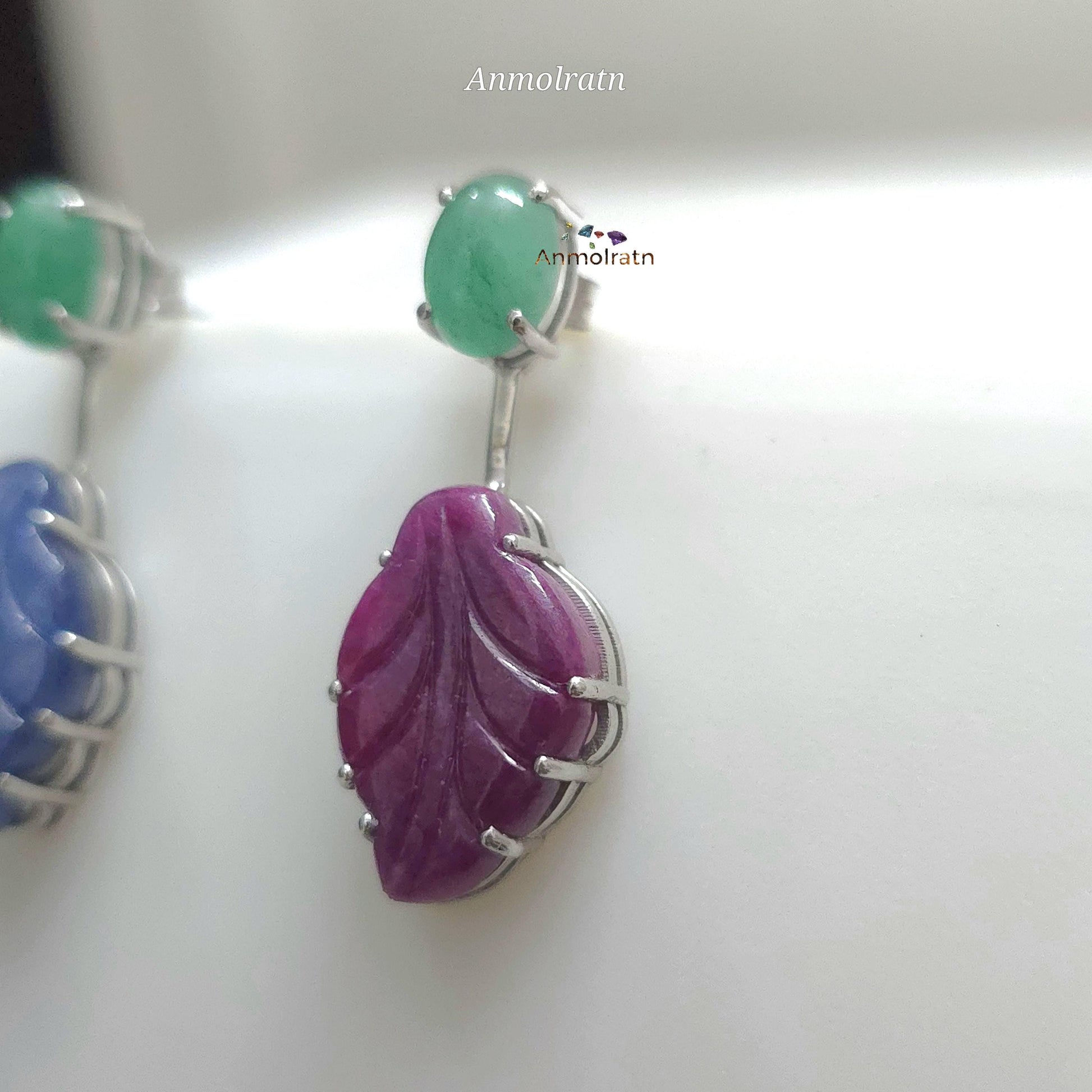 Emerald Ruby Earring, Multi Gemstone Earring, Gemstone Danglers, Emerald Sapphire Ruby Earring, Detachable Stud Earring, Long Earrings Women