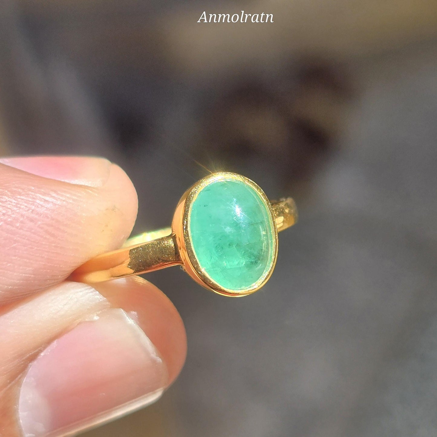 Emerald Cabochon Ring For Men & Women, Certified Emerald Oval Cabochon Bezel Set Birthstone Dainty Ring 2.10CT Solitaire Emerald Silver Ring
