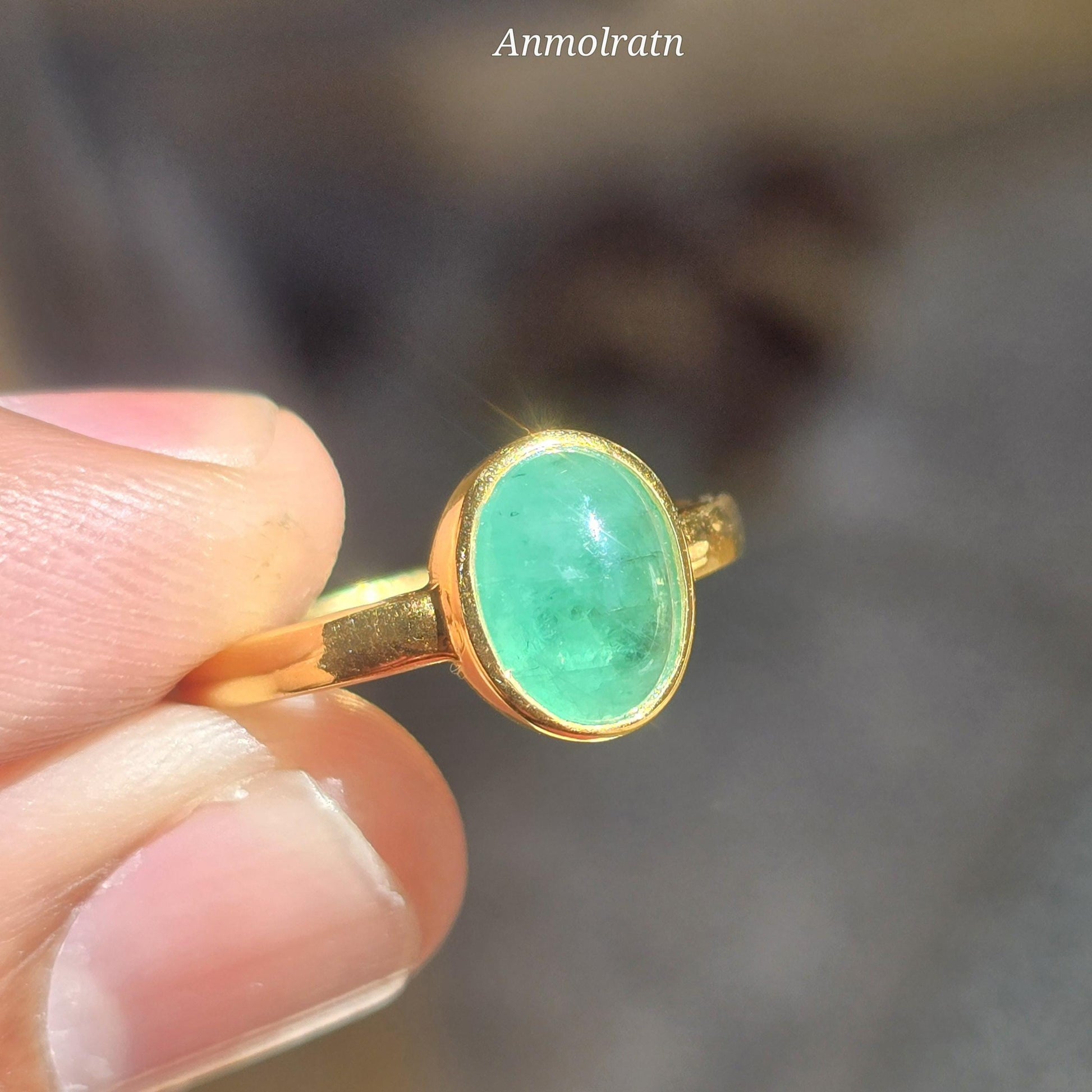 Emerald Cabochon Ring For Men & Women, Certified Emerald Oval Cabochon Bezel Set Birthstone Dainty Ring 2.10CT Solitaire Emerald Silver Ring