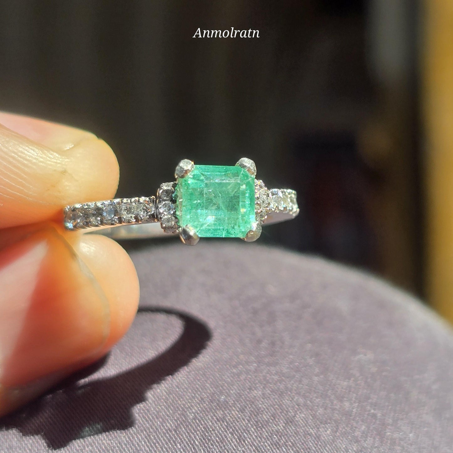 Pinky Emerald Wedding Ring For Women, Bright Green Natural Emerald Cut Solitaire Stacking Ring, Square Cut Emerald Octagon Silver Ring Gift