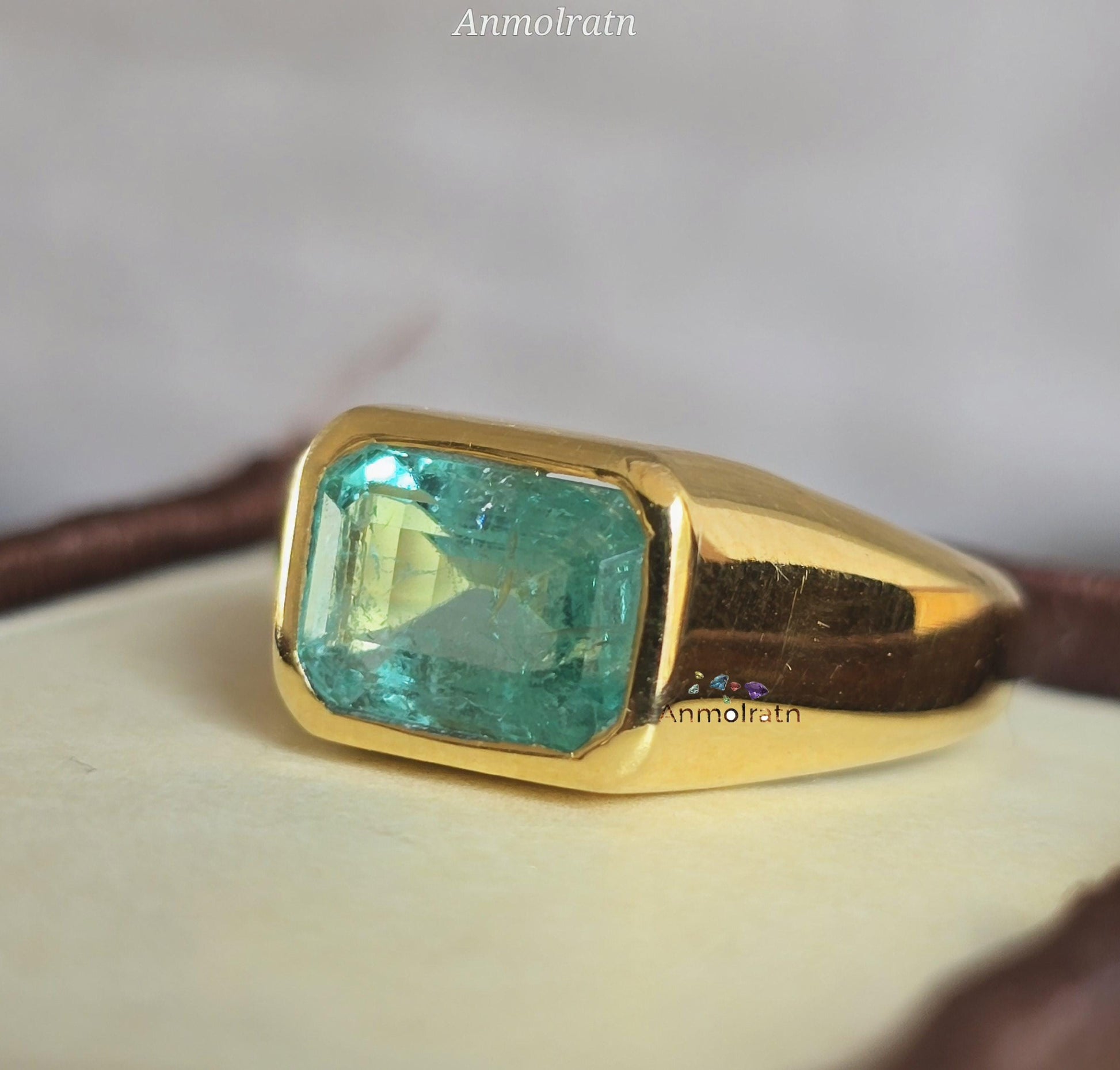 Vivid Green Natural Emerald Gold Ring 2.15Ct Solitaire Emerald Ring Dainty Emerald Birthstone Ring Octagon Emerald Cut Bezel Set Ring Gift
