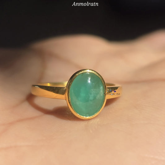 Emerald Oval Cabochon Ring, Solitaire Emerald Birthstone Pinky Ring, Bezel Set Natural Emerald Stacking Ring, Green Emerald Ring For Women