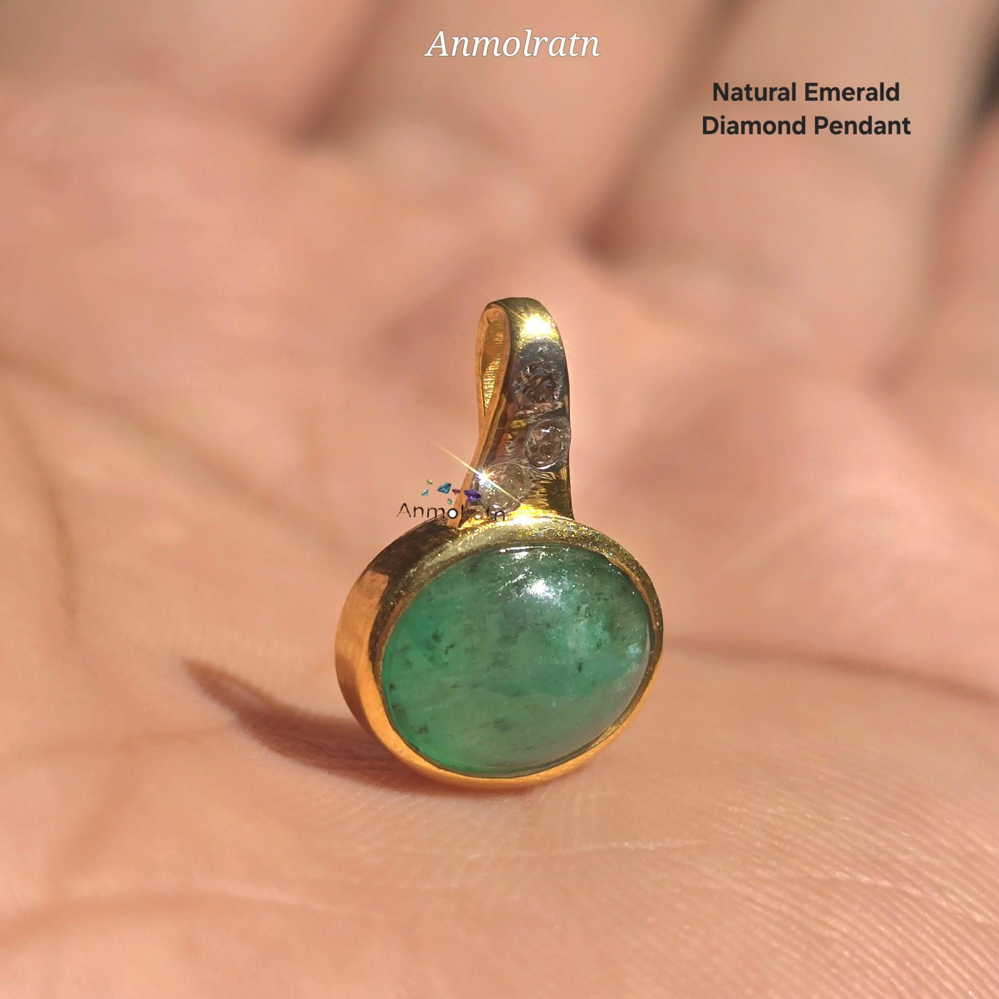 Emerald Cabochon Pendant With Diamond, Oval Emerald Solitaire Pendant Gift For Women, 3CT Natural Green Emerald Bezel Set Birthstone Pendant