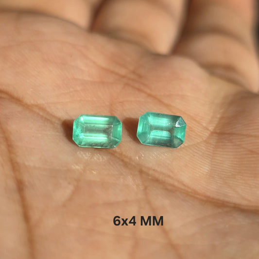 Emerald Cut Emerald Octagon Pair, 6x4MM Vivid Green Natural Emerald Earring Loose Pair 1.20Ct Certified Emerald Cut Pair For Custom Jewelry