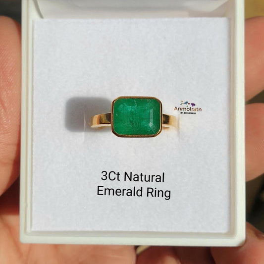 Natural Emerald Octagon Birthstone Ring, 14k Rich Green Emerald Solitaire Ring, East West Emerald Cut Dainty Stacking Ring For Men & Women