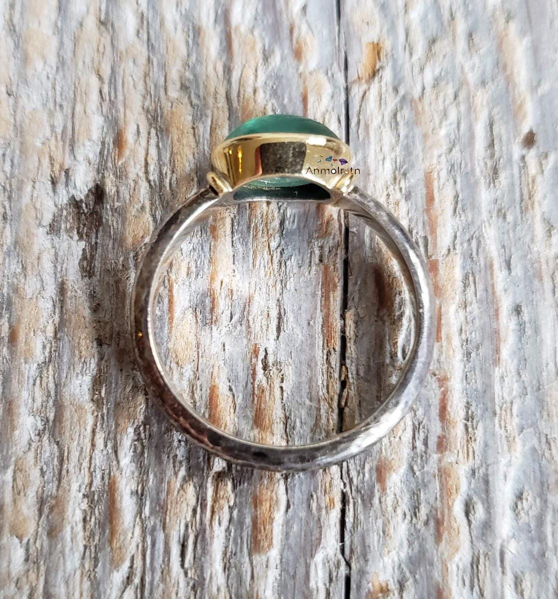 Natural Emerald Cabochon Ring For Men & Women Daily Wear Emerald Birthstone Ring Green Emerald Oval Bezel Set Antique Silver Ring For Gift