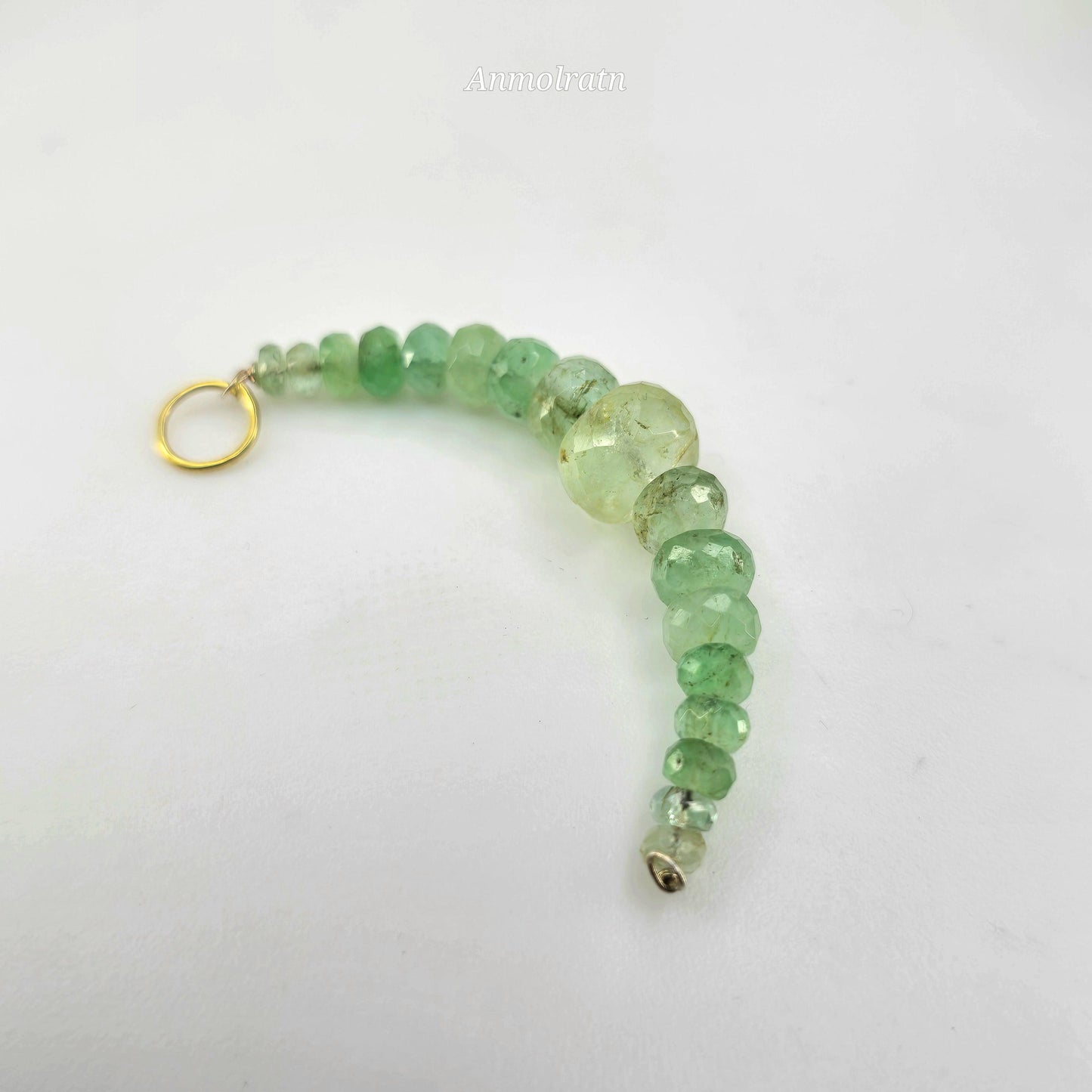 Raw Emerald Pendant, Colombian Emerald Beaded Pendant, Emerald Drop Pendant, Emerald Crescent Charm For Necklace, Emerald Charm Pendant Gift