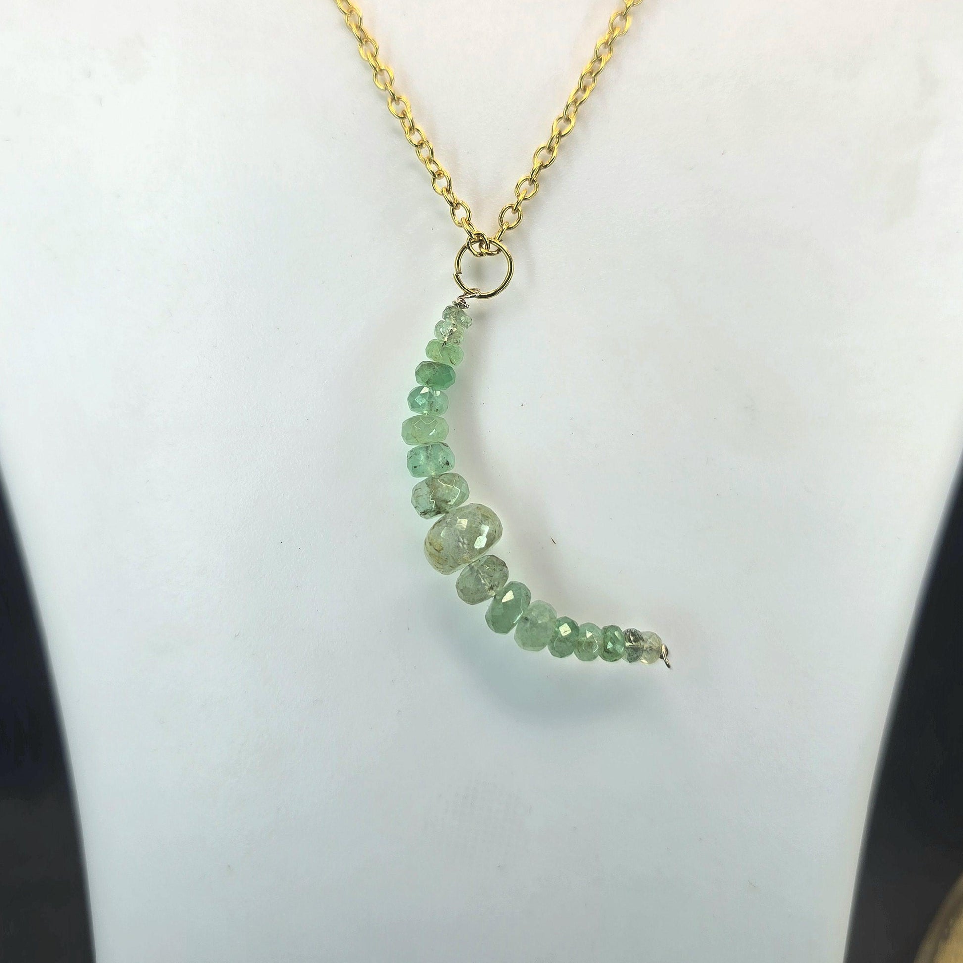 Raw Emerald Pendant, Colombian Emerald Beaded Pendant, Emerald Drop Pendant, Emerald Crescent Charm For Necklace, Emerald Charm Pendant Gift