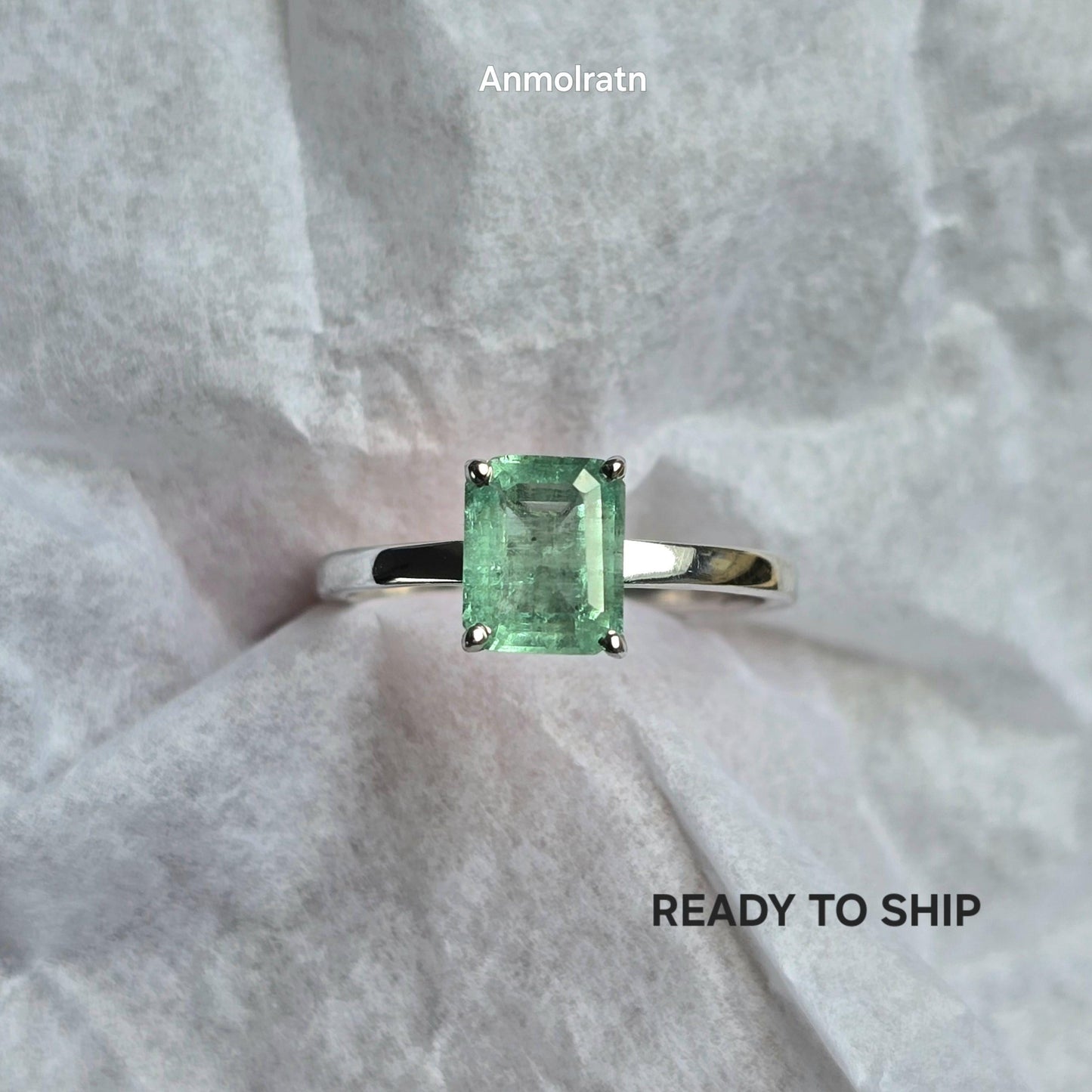 Natural Colombian Emerald Octagon Solitaire Ring, 1.43CT Certified Emerald Cut Emerald Dainty Ring, Lush Green Emerald Birthstone Ring Gift