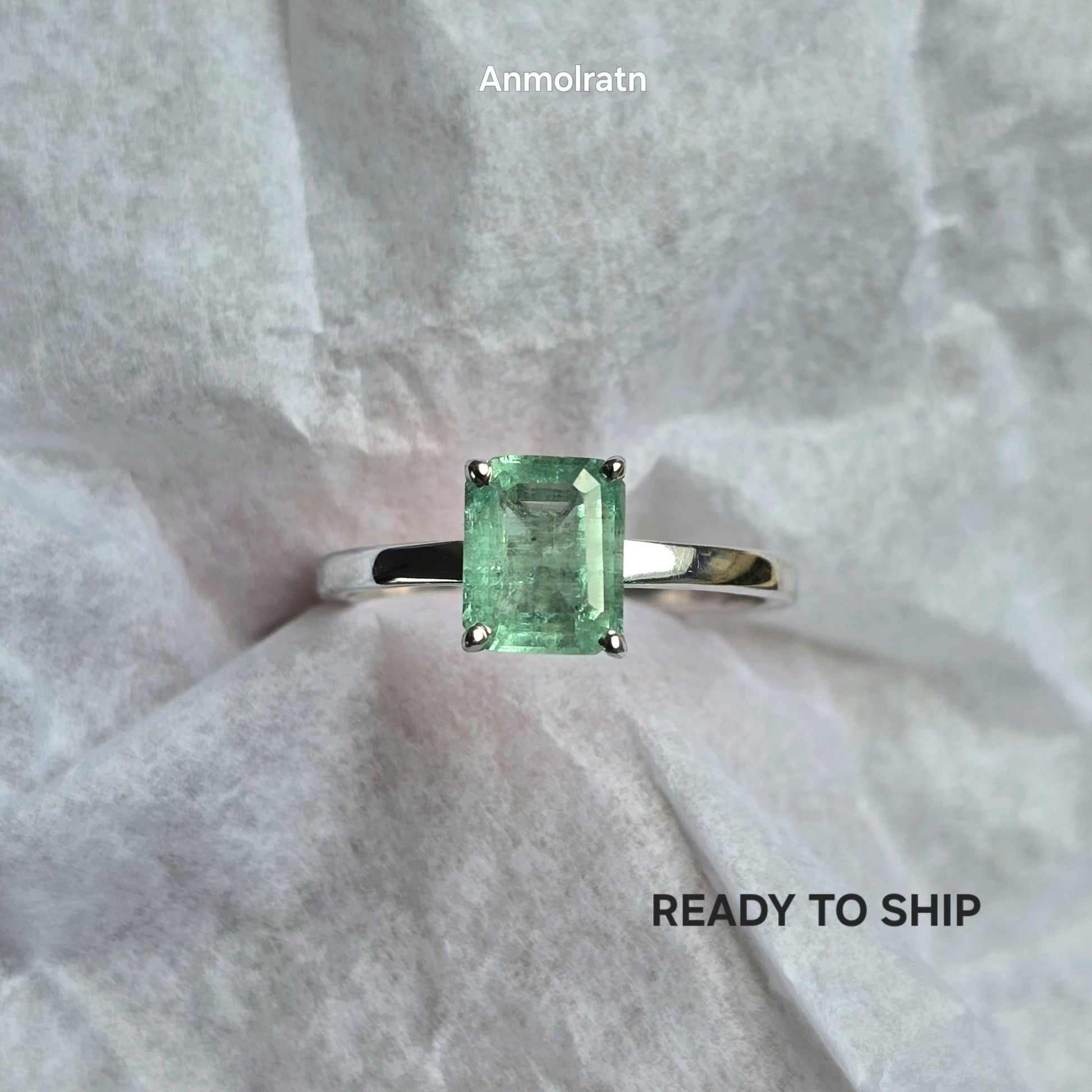 Natural Colombian Emerald Octagon Solitaire Ring, 1.43CT Certified Emerald Cut Emerald Dainty Ring, Lush Green Emerald Birthstone Ring Gift