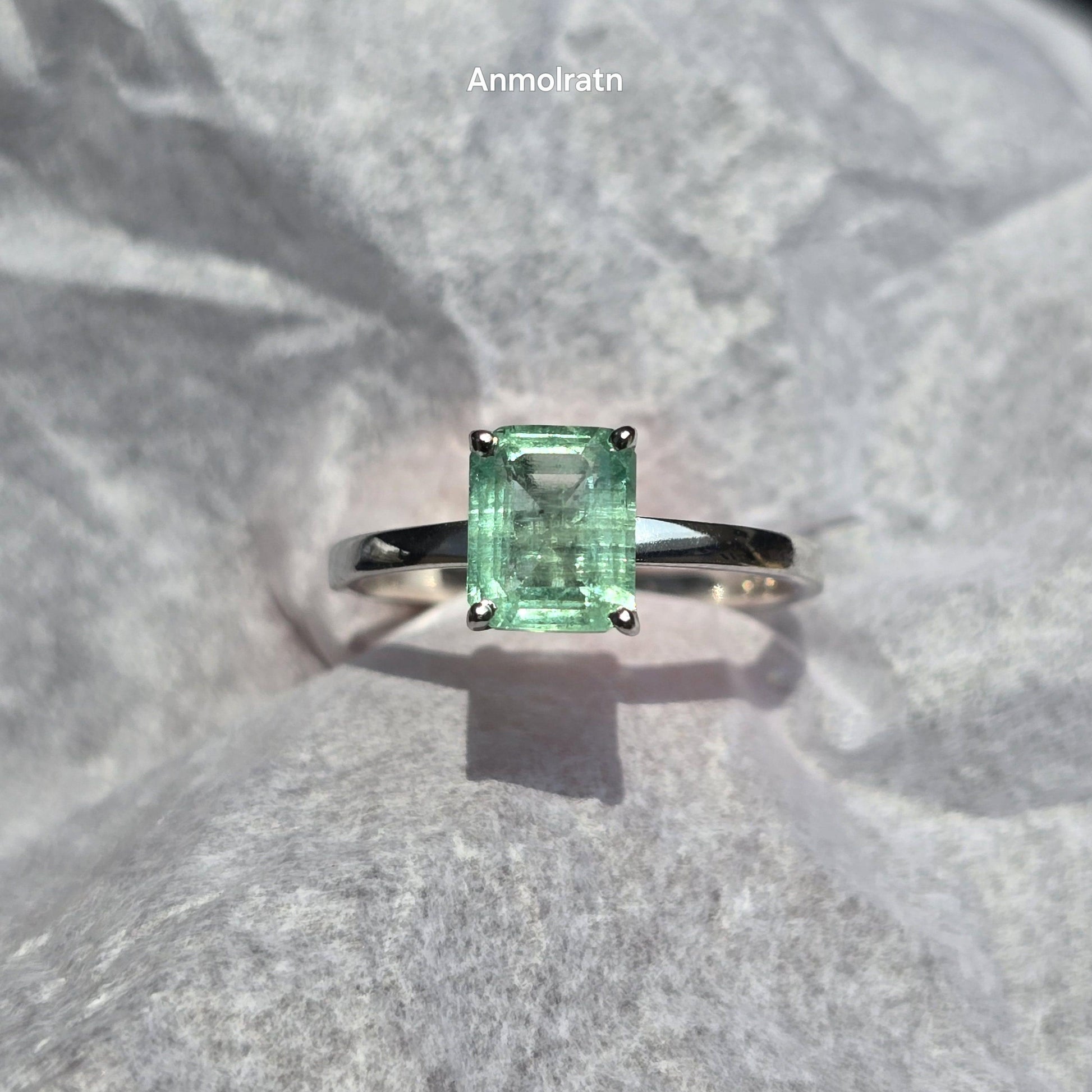 Natural Colombian Emerald Octagon Solitaire Ring, 1.43CT Certified Emerald Cut Emerald Dainty Ring, Lush Green Emerald Birthstone Ring Gift