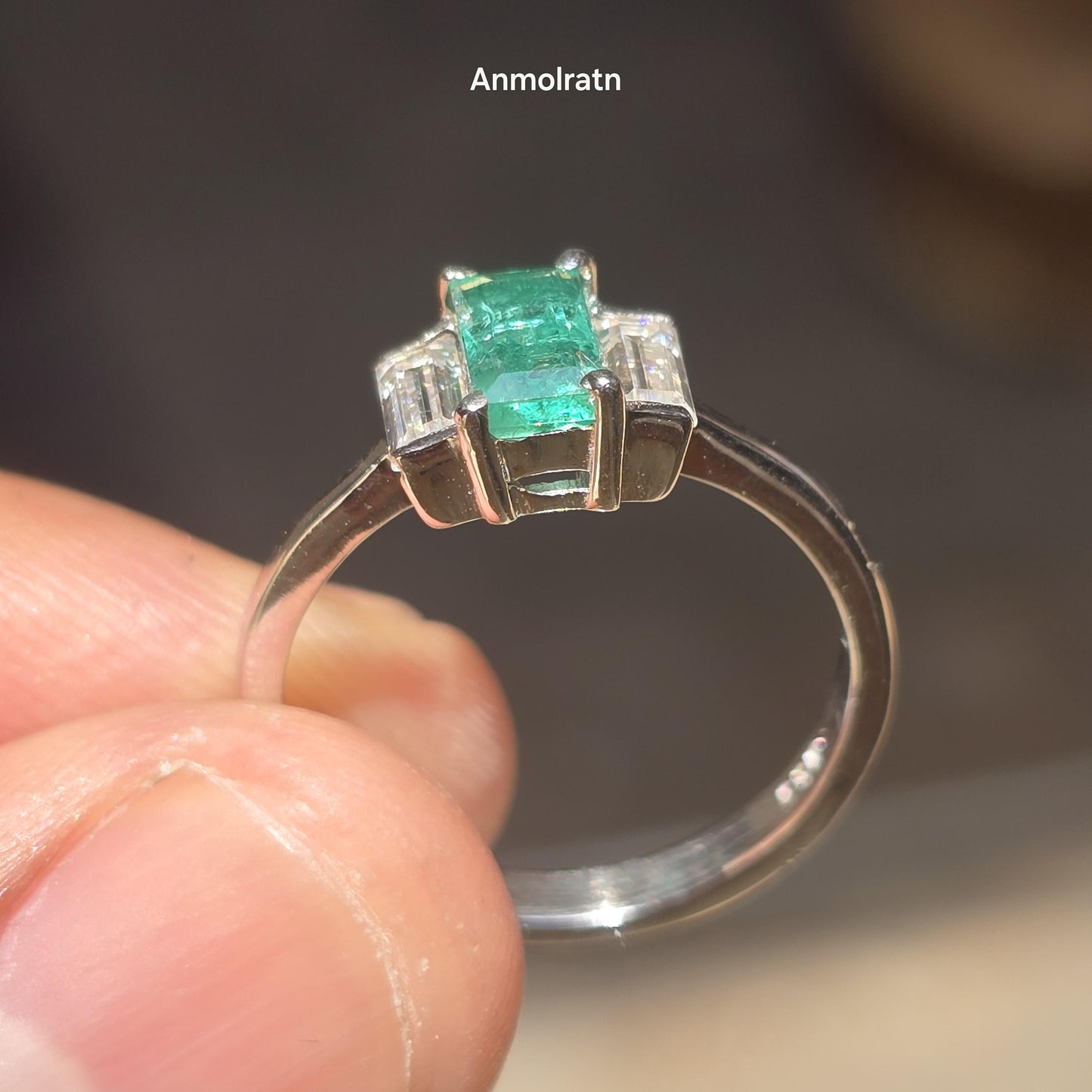 Natural Emerald Baguette Ring Vivid Green Emerald Wedding Engagement Ring Gift For Her Emerald Octagon Baguette Diamond Dainty Stacking Ring